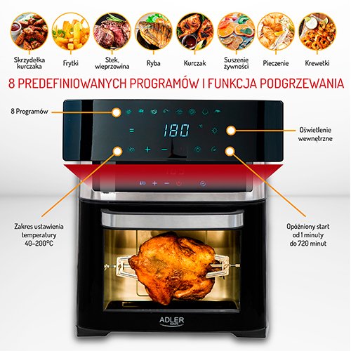 EAN 5903887803168 - Adler AD 6309 freidora Sencillo 13 L Independiente 2500 W Freidora de aire caliente Negro, Plata imagen 22