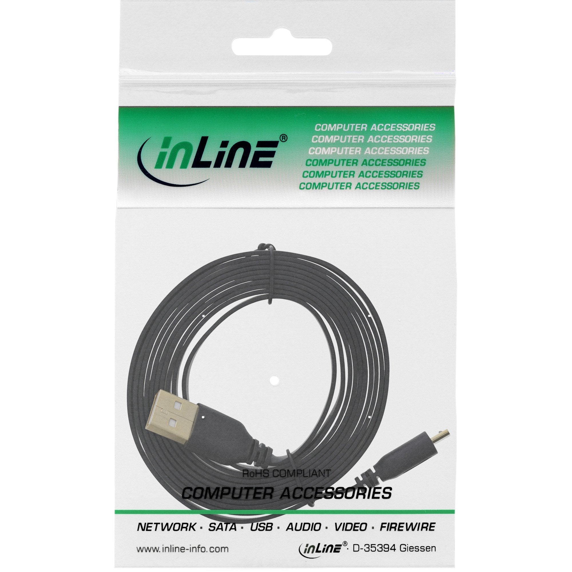 Inline Micro Usb 2.0 Cable Plano Usb A A Micro-B Negro / Dorado 0,3m