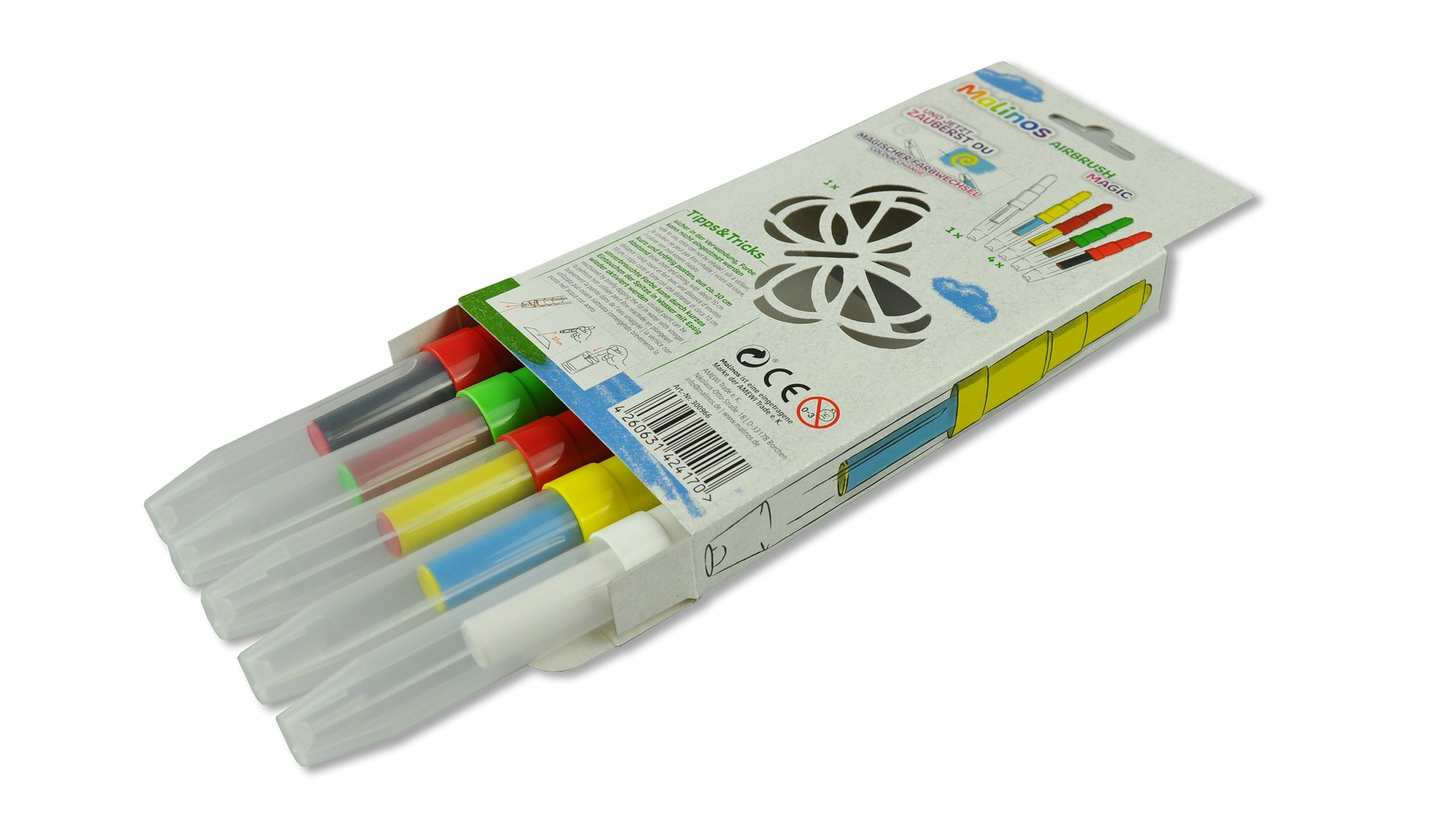 Malinos Rotuladores Aerógrafo Magic Htterfly 5 Colores + Mencil 5+