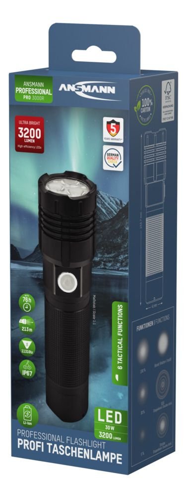 Linterna Ansmann Pro 3000r Metal, 3x10w Led 1600-0445