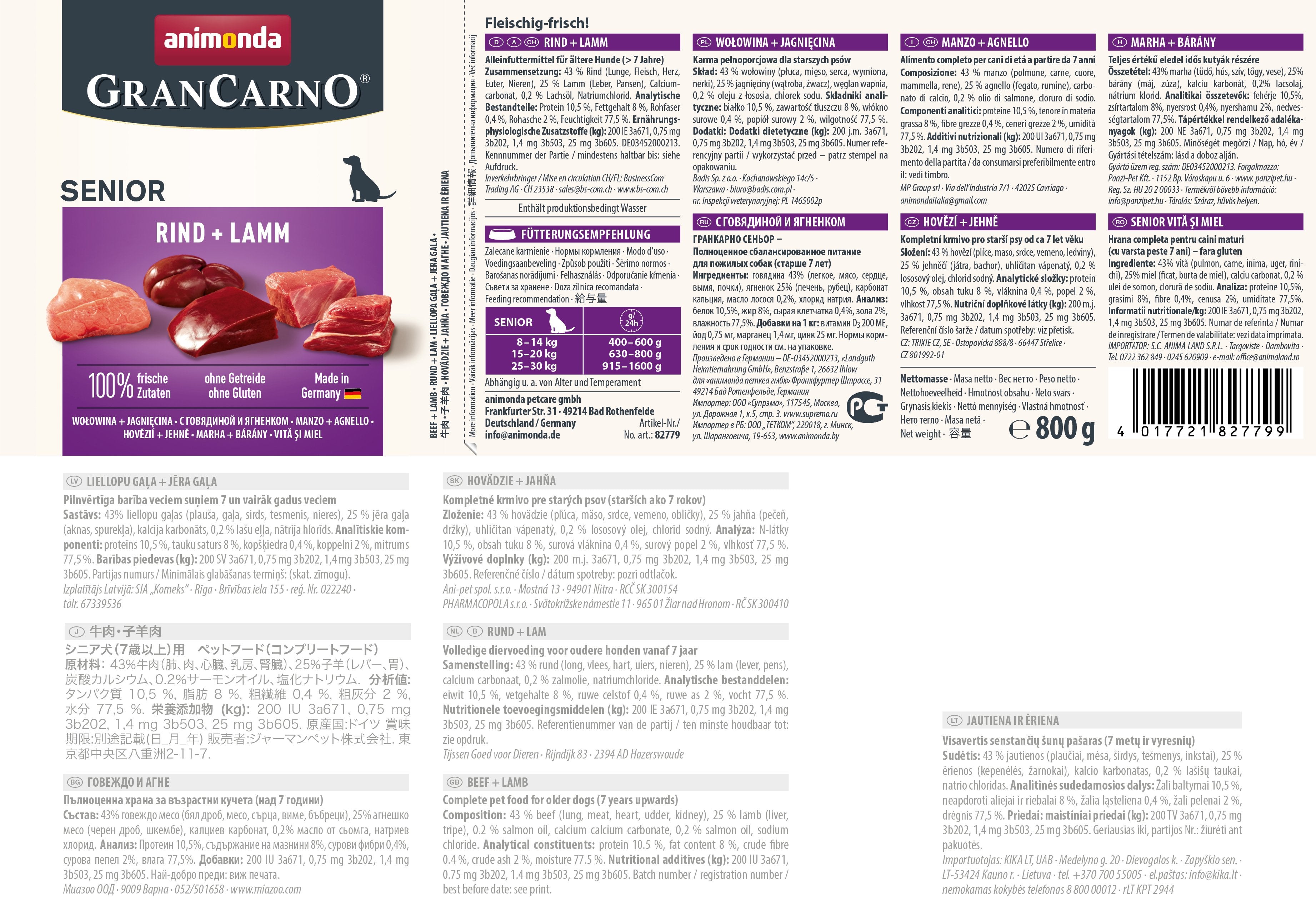 Animonda Grancarno Senior Sabor: Ternera Y Cordero - Lata 800g