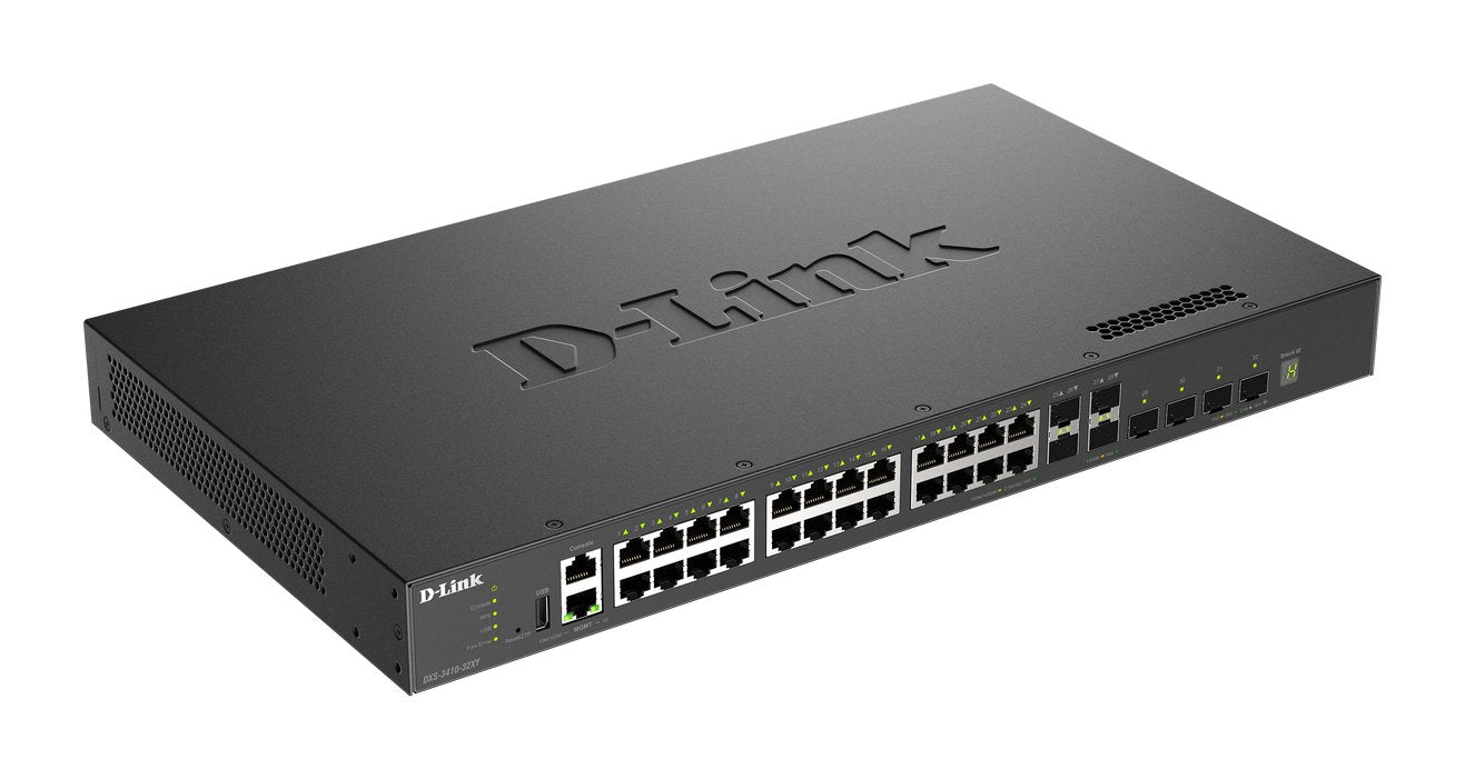 Switch Gestionable L3 D-Link Stackable Dxs-3410-32xy 24x10gbase-T + 4x10g Sfp+ + 4x25g Sfp28 Multi-Gl3 25g