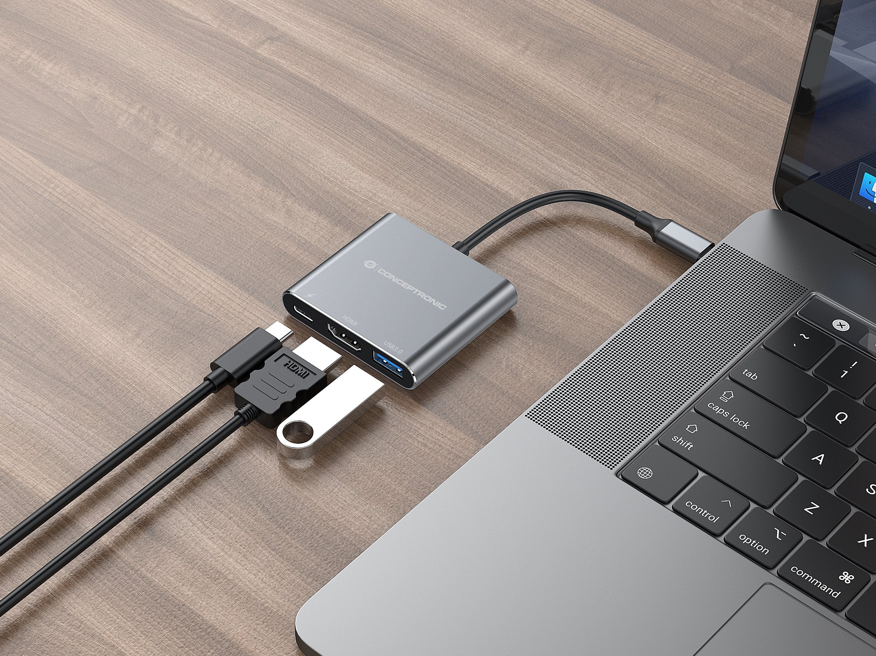 Adaptador Usb-C 3en1 Conceptronic Donn018 Hdmi Usb -A 3.0 Usb-C Pd 100w A