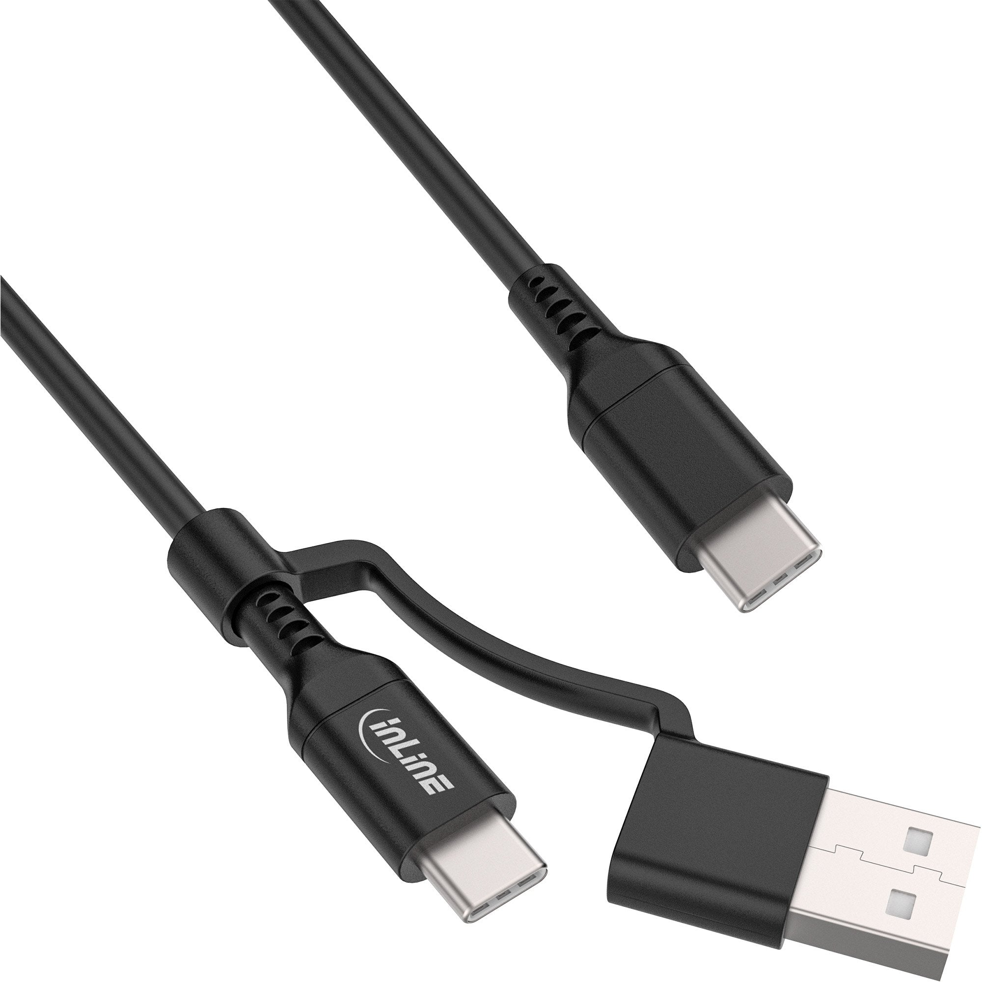Inline® 2-In-1 Usb-C Cable + Usb-A Adapter, Usb 2.0, 100w, Tpe, Negro, 1m