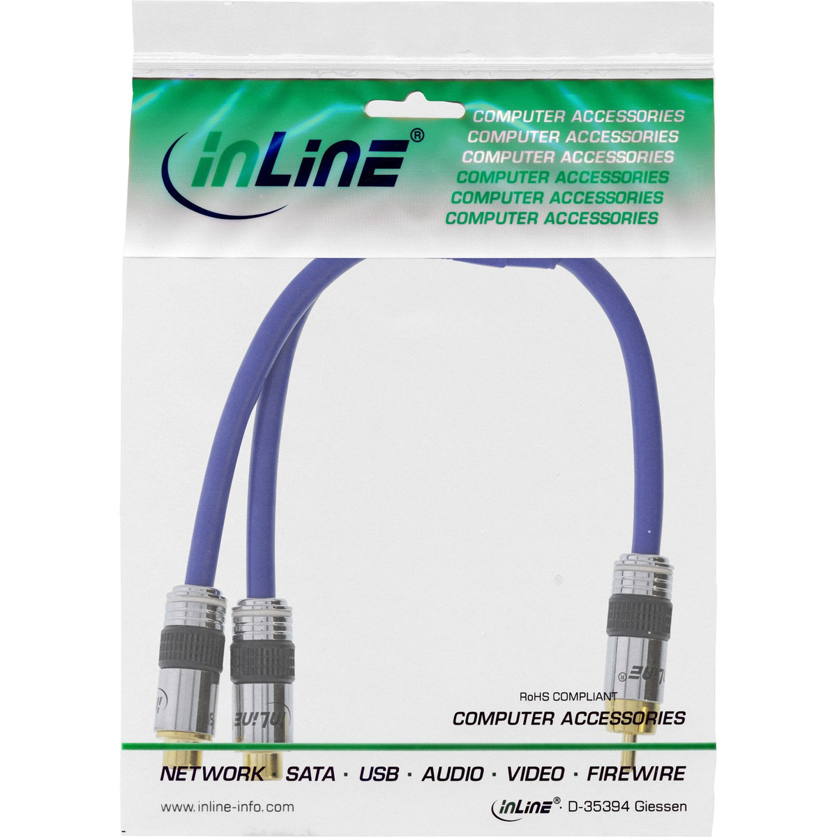 Inline Rca Y-Cable Premium 1x Rca Macho A 2x Rca Hembra 25cm