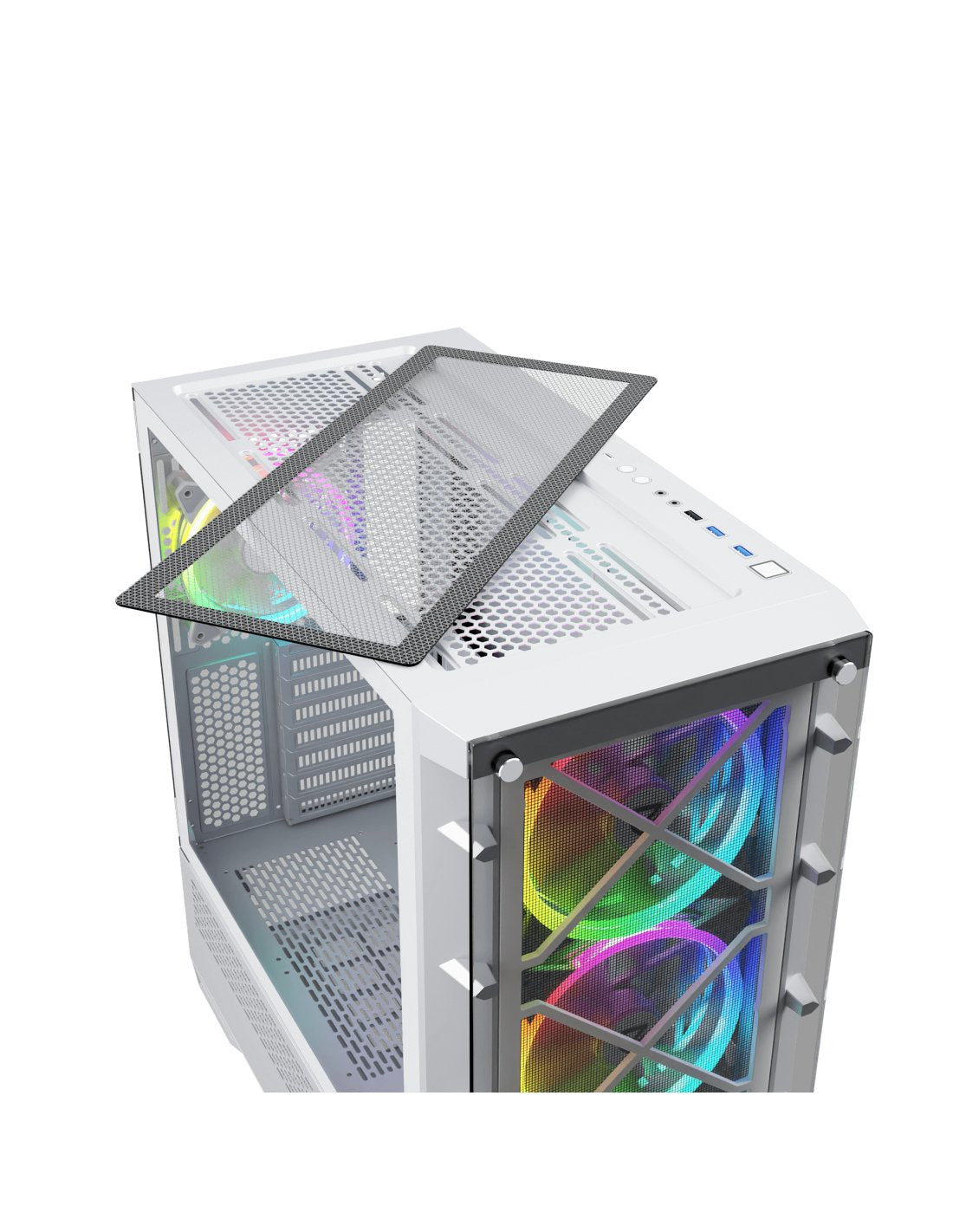 Nfortec Caja Gaming Cristal Templado Draco X White. Usb 3.2 A-Rgb. Blanco