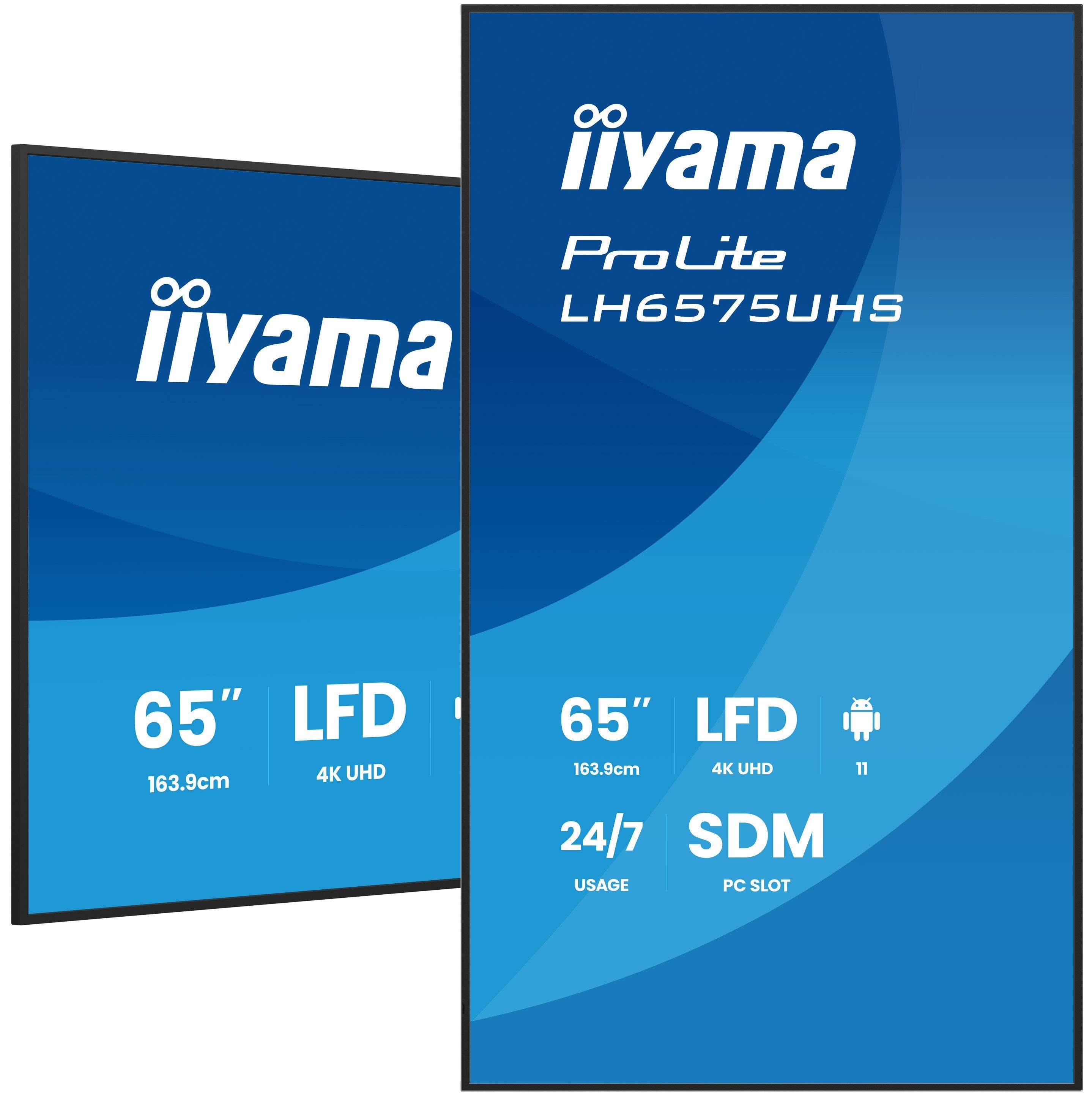 Monitor Iiyama 65" (Lh6575uhs-B1ag)3840x2160, Uhd Ips Panel, Operacion 24/7 500cd/M, Landscape Portrait, Signal Failover, Speakers 2x 10w, Multiple Inputs (Dvi-I (Vga),Hdmi 3x, Dp-Out ,Usb 2.0 X2, Wifi, Lan, Media Play Usb Port, Control Lan