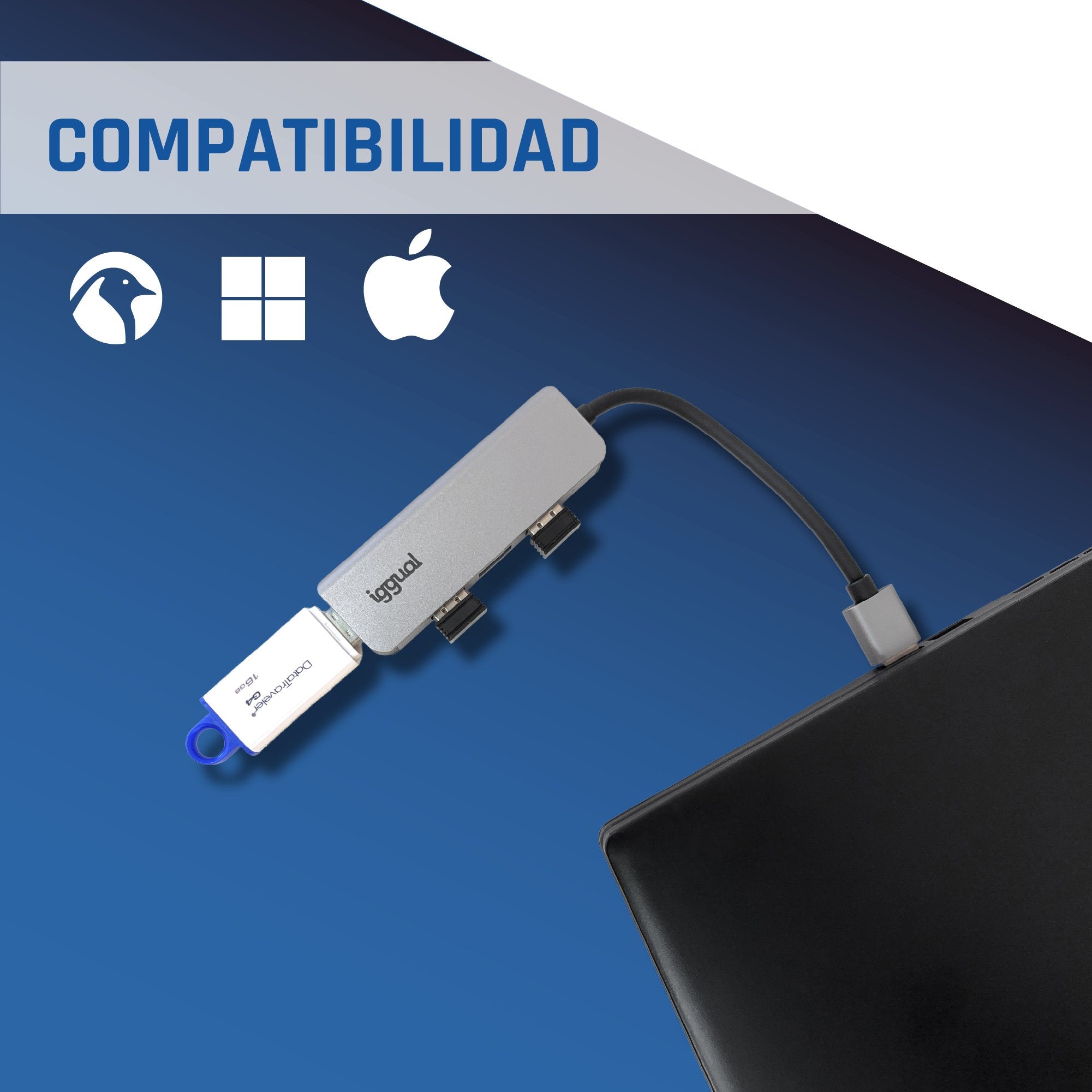 EAN 8435364319246 - iggual IGG319246 hub de interfaz USB 3.2 Gen 1 (3.1 Gen 1) Type-C 5000 Mbit/s Plata imagen 9