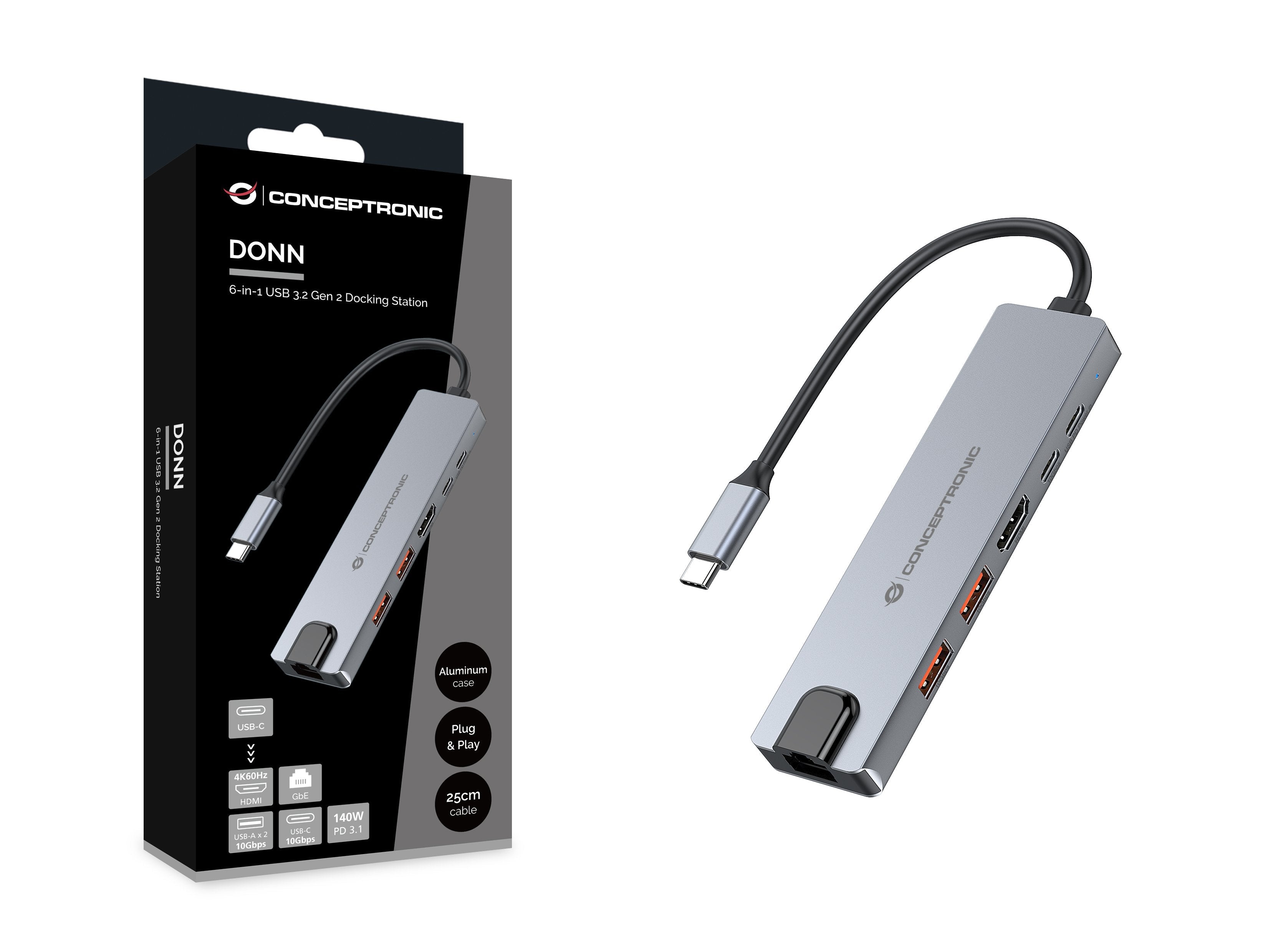 Docking Usb-C 6-In-1 Conceptronic 1xhdmi 4k 2xusb-A 3.1 1xusb-C 2xusb-C Pd140w 1xrj45 Giga