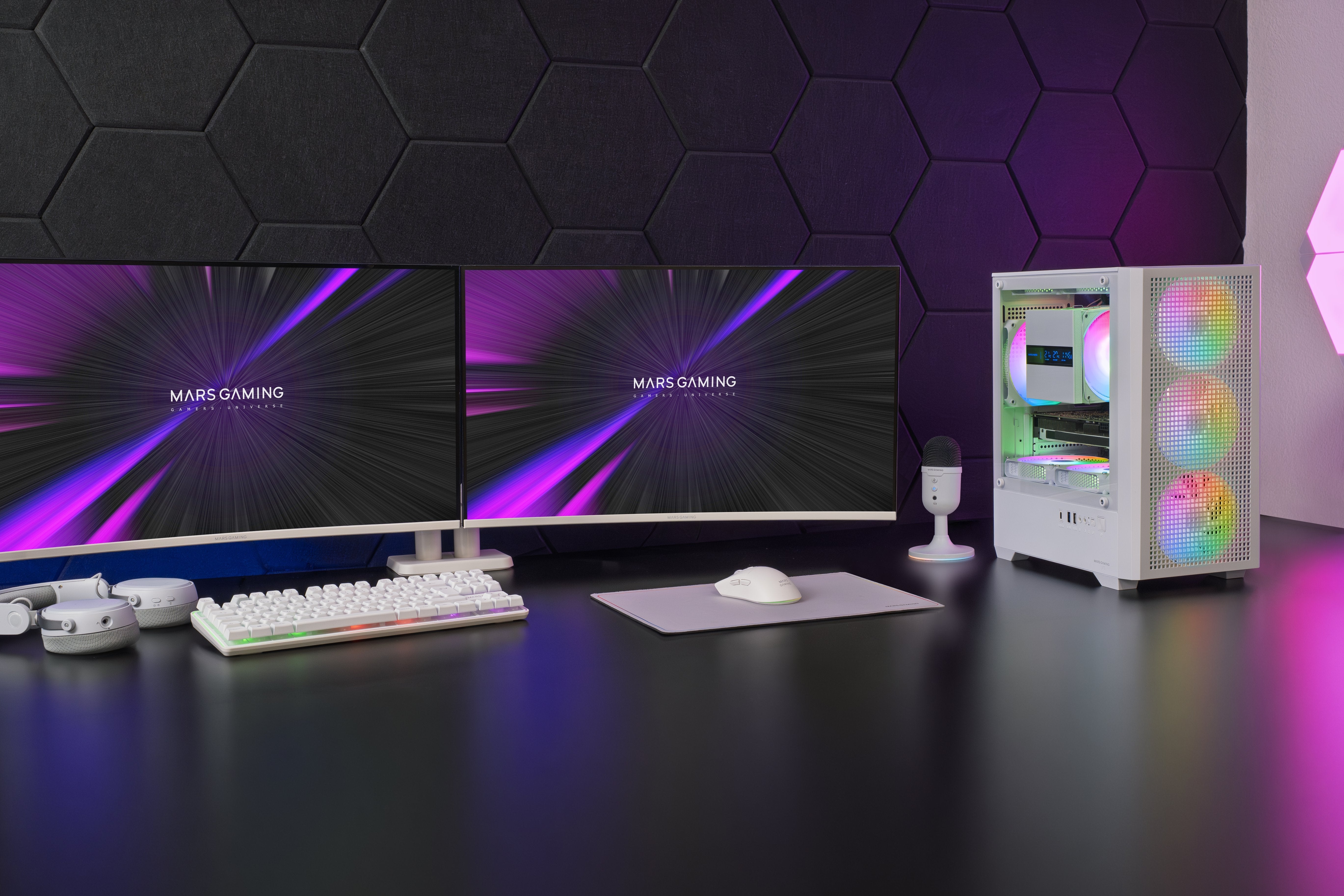 Caja Pc Micro Atx Mars Gaming Mc-Vectorw Gpu Max 282mm Cristal Templado Mesh Argb Usb-C Blanco