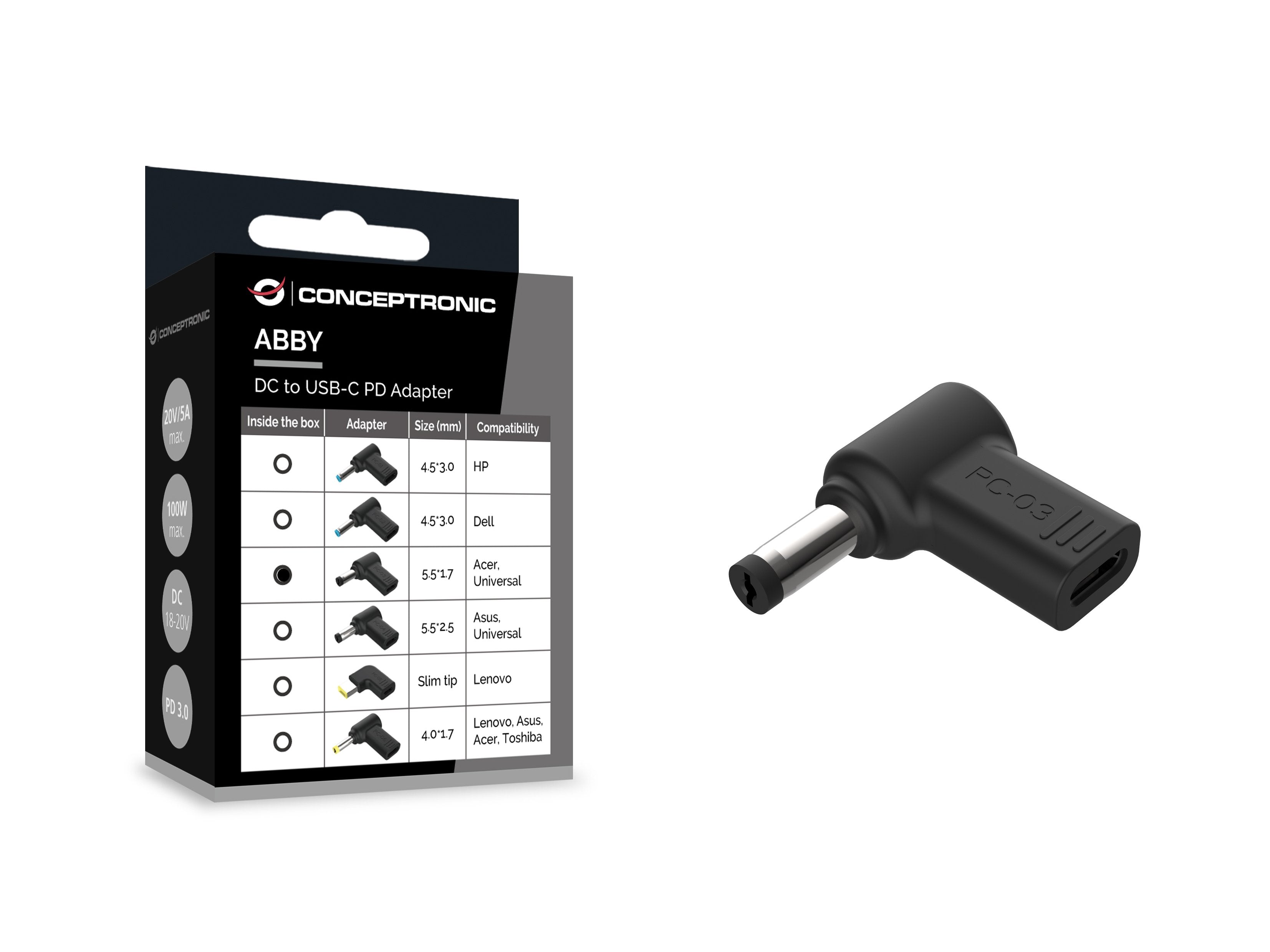 Conceptronic Adaptador Usb-C -> Dc, Acer 5.5x1.7mm 18-20v Sw
