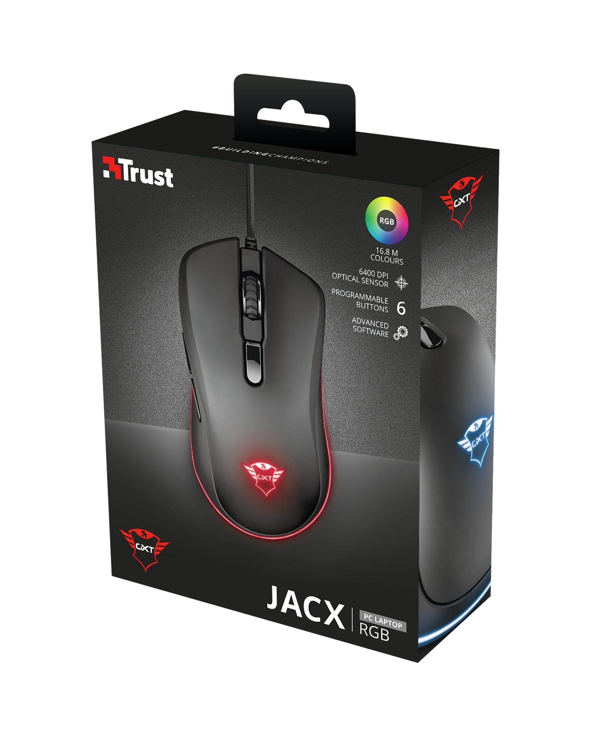 Mouse Optico Trust Gaming Gxt 930 Jacx Rgb 6400dpi Hasta 8 Botones Programables (2 Para Pulgar) 23575