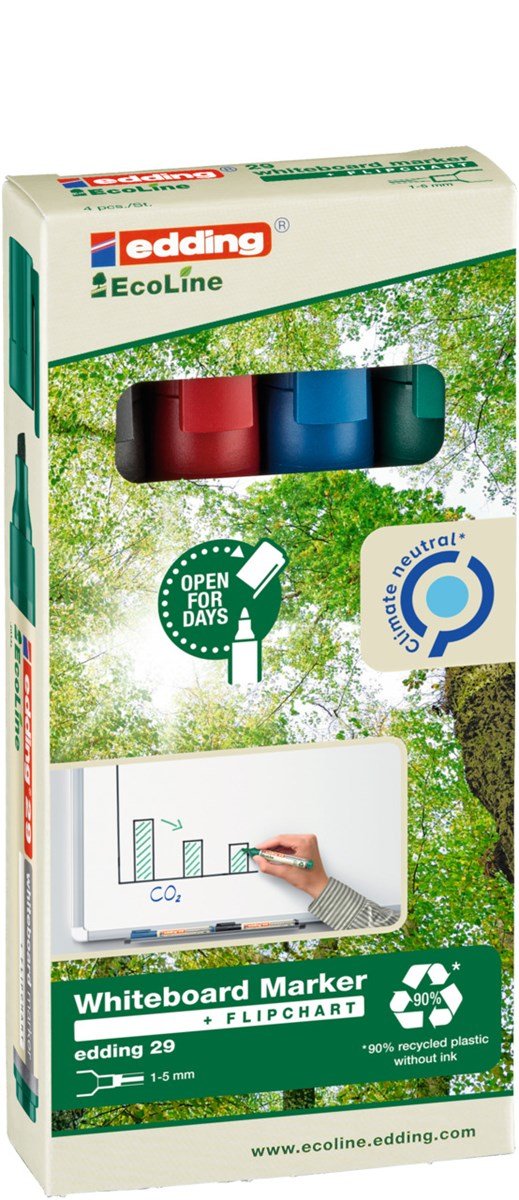 EAN 4004764918430 - Edding 29 EcoLine marcador 4 pieza(s) Punta de cincel Negro, Azul, Verde, Rojo imagen 2