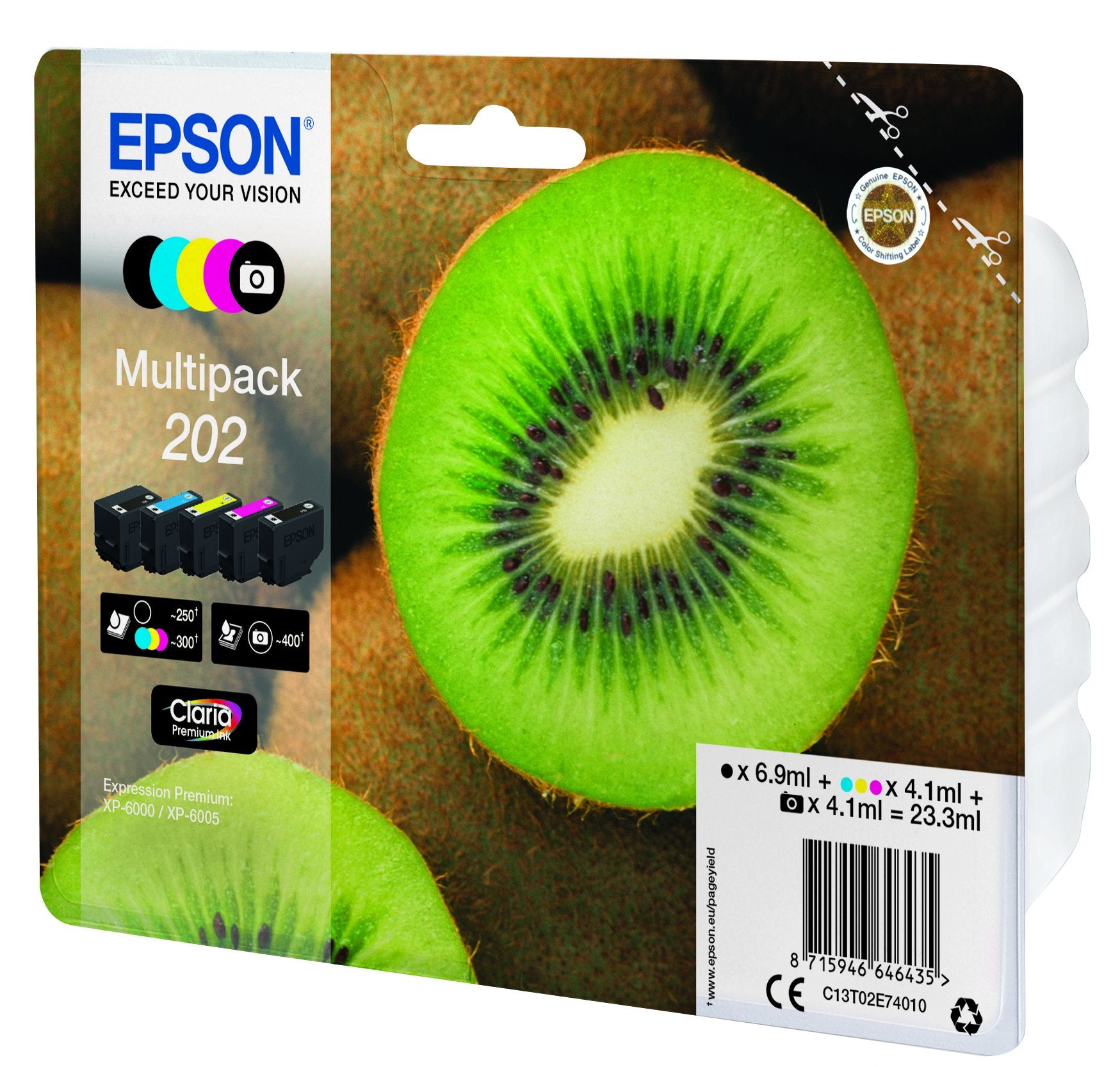 EAN 8715946646442 - Epson Kiwi 202 cartucho de tinta 1 pieza(s) Original Rendimiento estándar Negro, Foto negro, Cian, Magent imagen 1