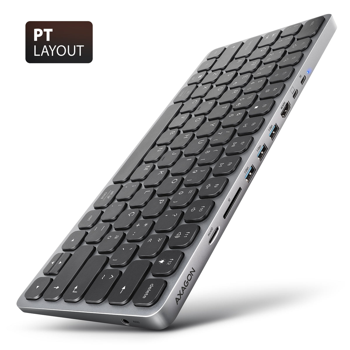 Teclado C/ Hub Axagon Hmc-Kb Keyboard Usb-C 5gbps, Microsd/