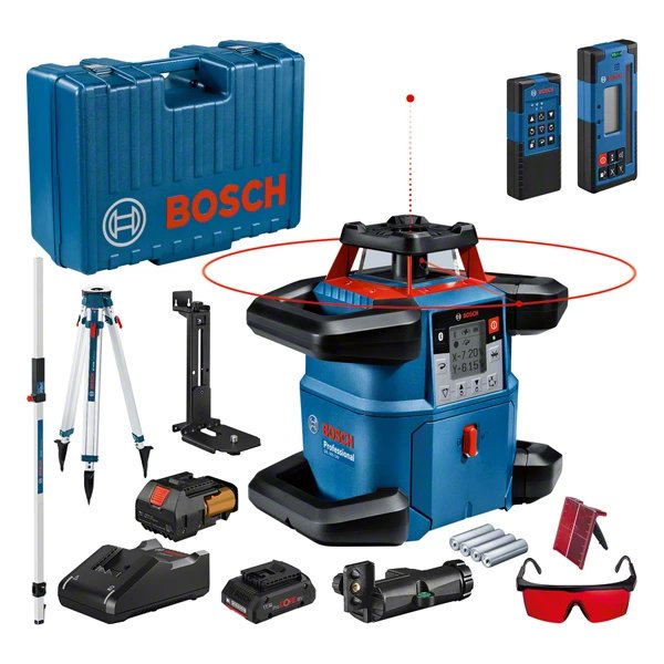 Láser Giratorio Inalámbrico Bosch Professional Grl 600 Chv Professional, 18 Voltios, Con Trípode De Construcción Azul, Batería Procore18v 4,0 Ah, Maletín, Línea Láser Roja 06159940p5