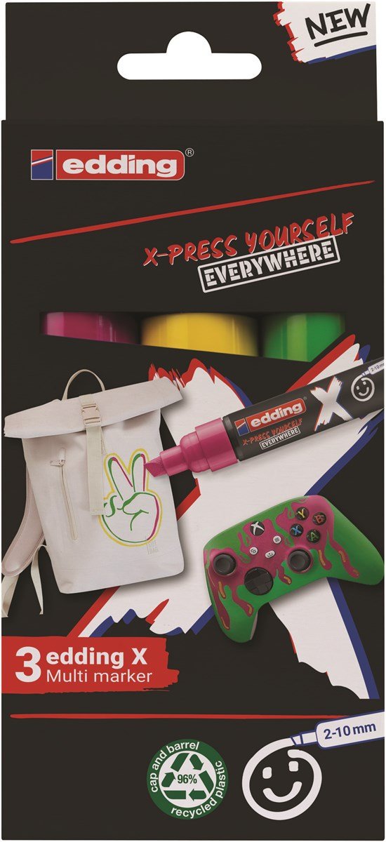 Edding X 6900 Caramelo Pack De 3 Rotuladores Multisuperficie Permanentes De Tinta Opaca - Punta Biselada Con Trazo