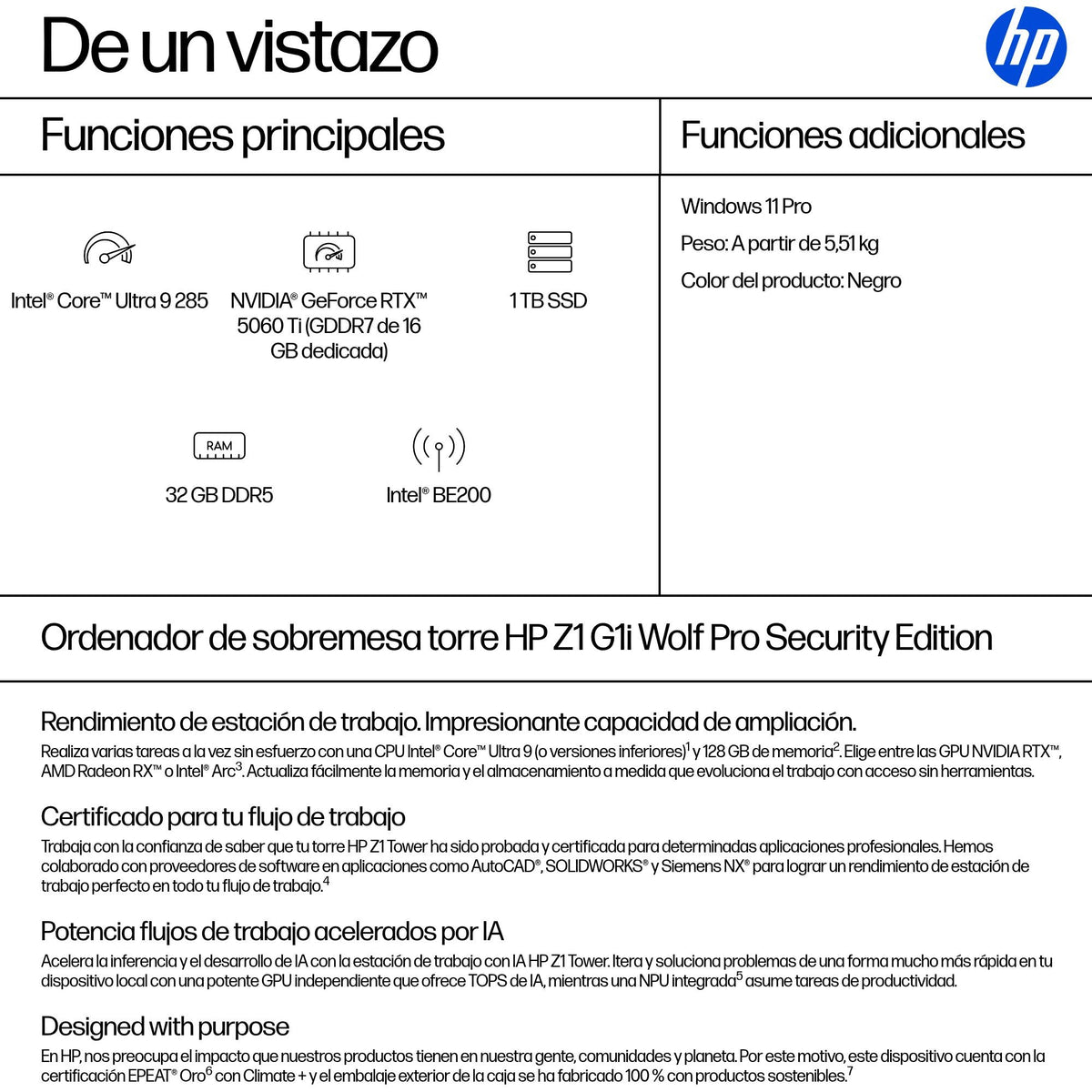 EAN 0826581352310 - HP None Intel Core Ultra 9 285 32 GB DDR5-SDRAM 1 TB SSD NVIDIA GeForce RTX 5060 Ti Windows 11 Pro Torre imagen 3