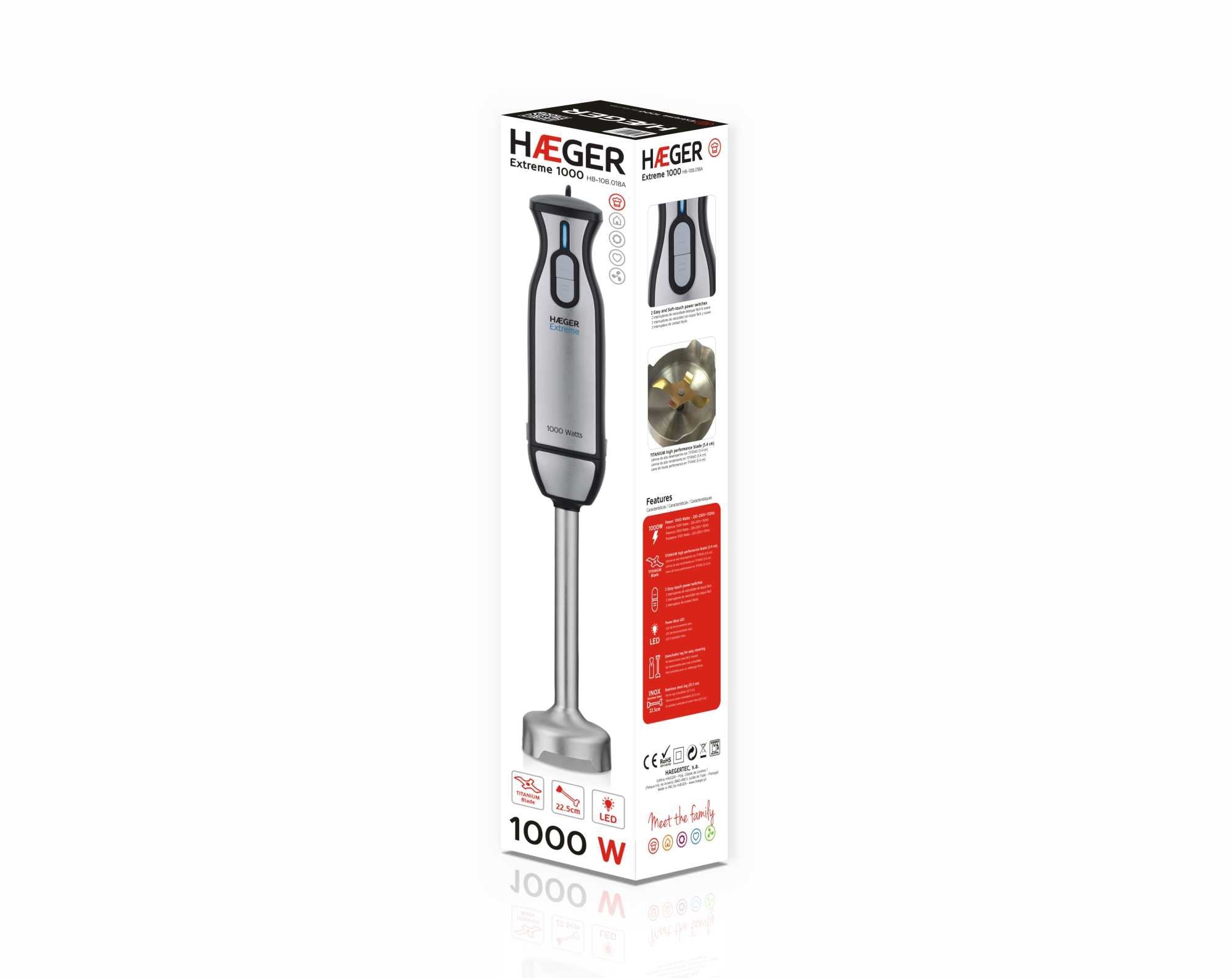 EAN 5608475015076 - Haeger HB-10B.018A licuadora Batidora de inmersión 1000 W Negro, Plata imagen 3
