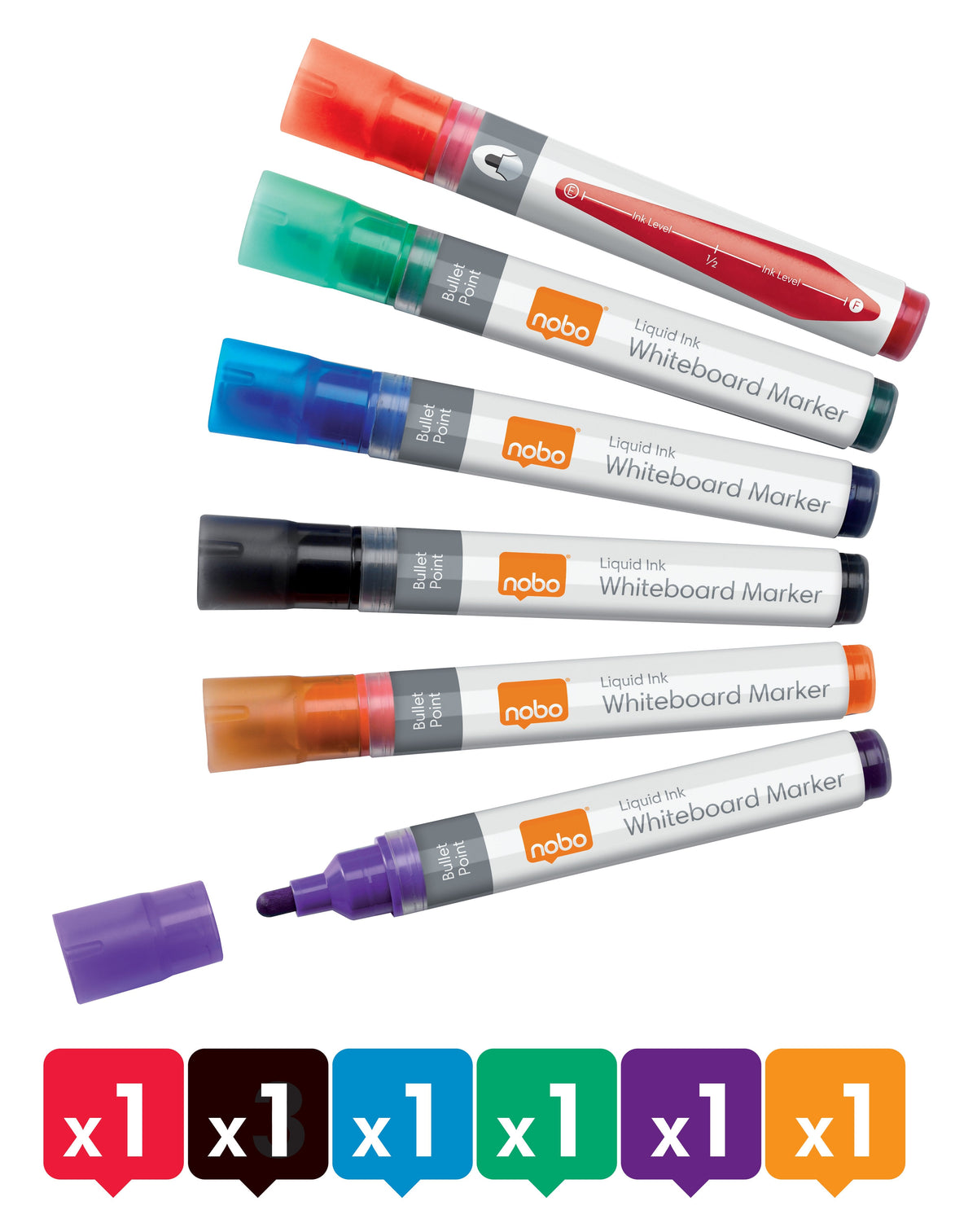 Nobo Liquid Ink - Marker - No Permanente - Para Flipchart, Overhead-Projektor-Láminas, Whiteboard - Negro, Rojo, Azul, Verde - Base De Alcohol Tinta - 3 Mm (Paquete De 6)
