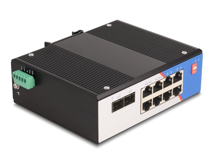 Delock 88016 Switch Gigabit Ethernet Industrial 8 Puertos Rj45 2 Puertos Sfp Para Carril Din