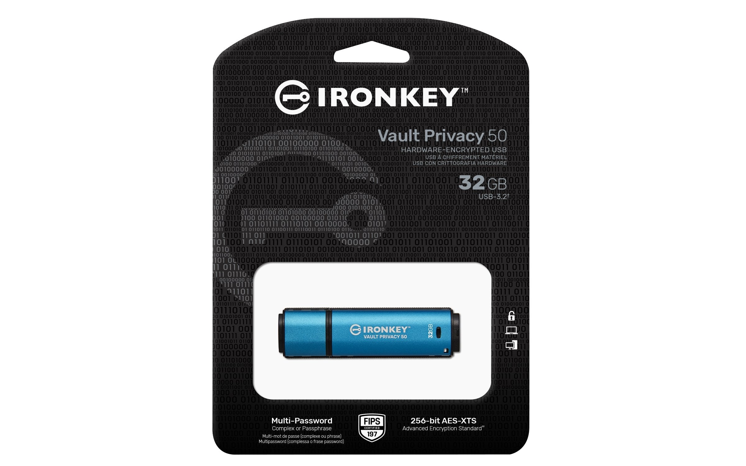 EAN 0740617329056 - Kingston Technology IronKey Vault Privacy 50 unidad flash USB USB tipo A 3.2 Gen 1 (3.1 Gen 1) Negro, Azu imagen 3
