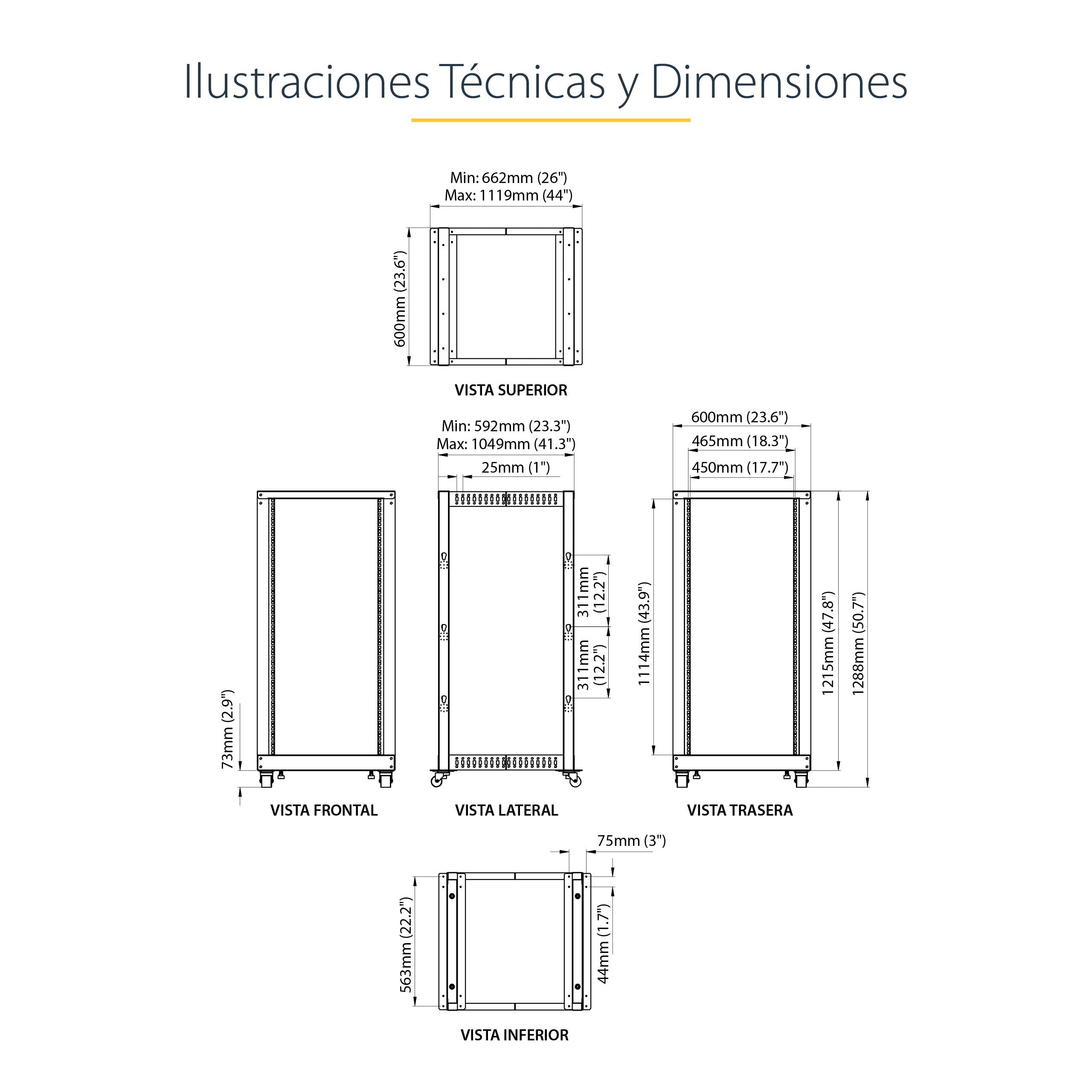 EAN 0065030858519 - StarTech.com 4POSTRACK25U armario rack Rack o bastidor independiente Negro imagen 14
