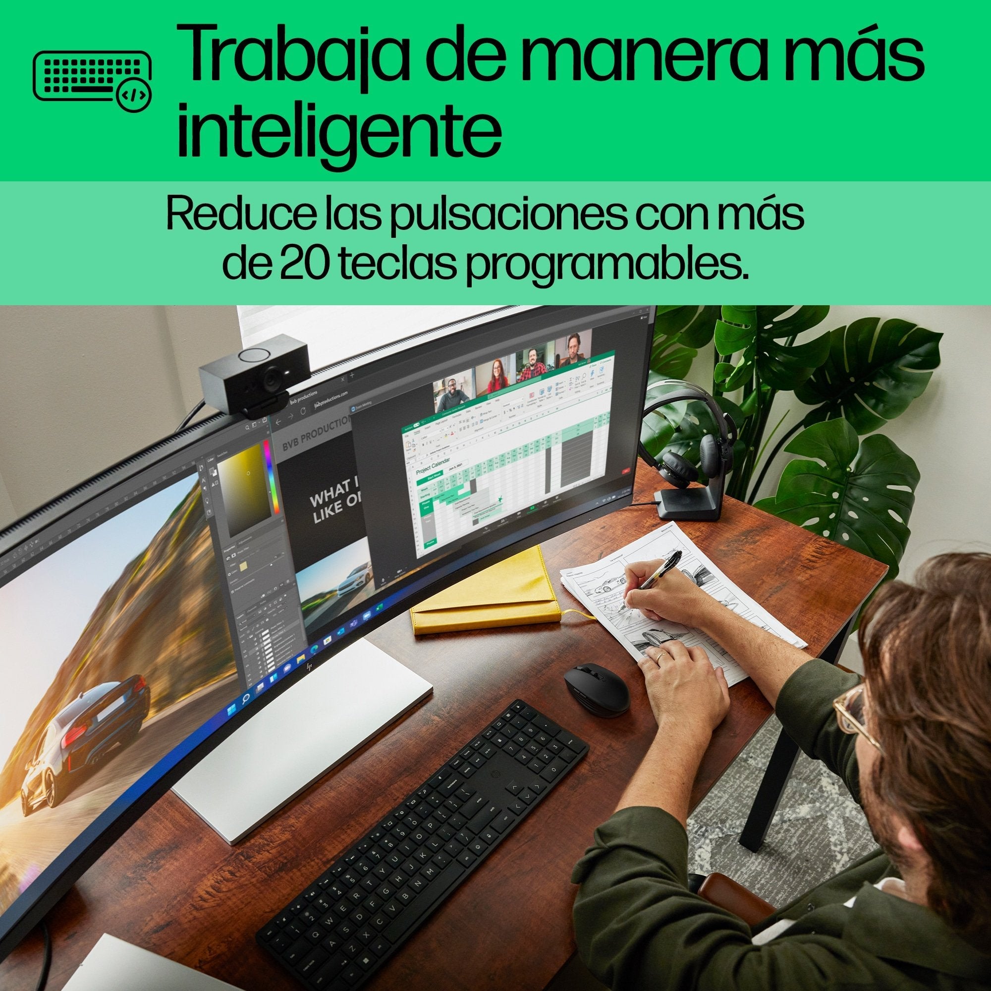 Teclado Inalámbrico Programable Hp 450 Negro, Diseño De 4r184aa#Abd