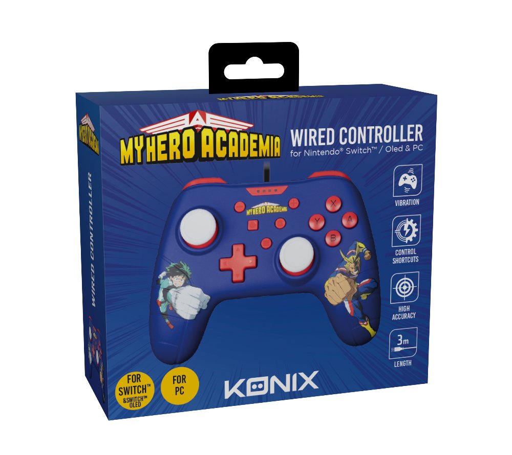 Konix My Hero Academia Mando/Gamepad Usb - Compatible Con Nintendo Switch Y Pc - 13 Botones - Cable De 3m