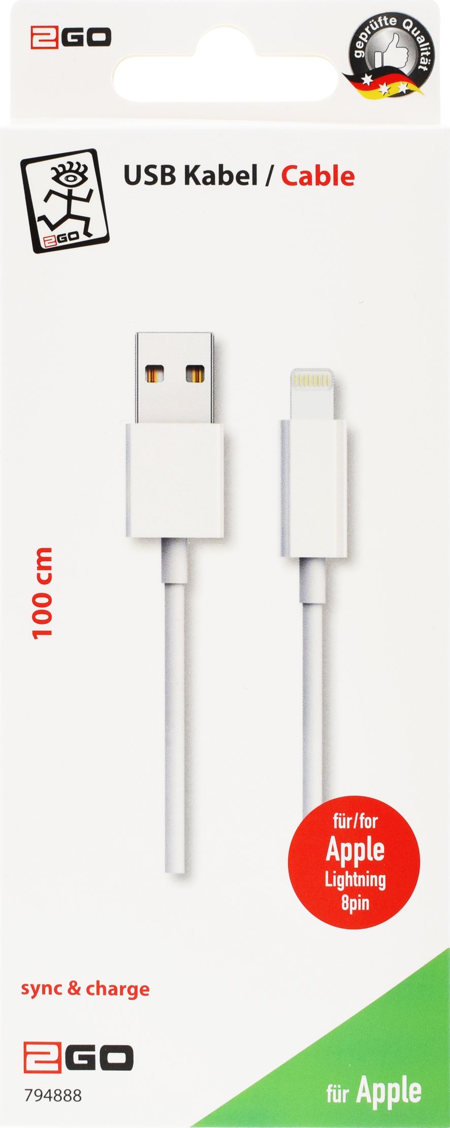 2go Cable De Carga Usb Blanco - 1m Para Apple Lightning
