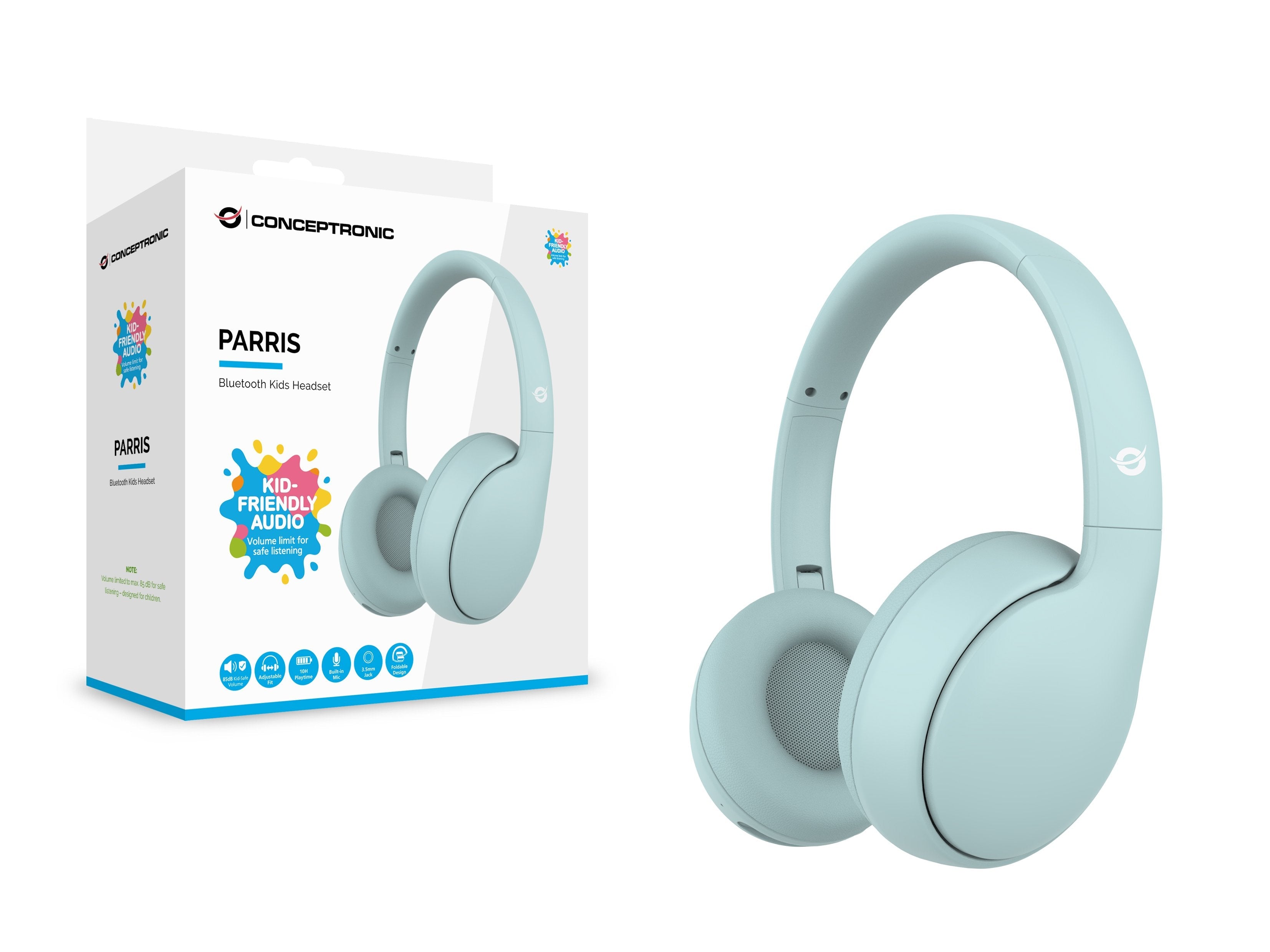 Headset Infantil Bluetooth 6.0 Conceptronic Parris04b Carga Usb-C Bateria 10h Plegable Color Azul