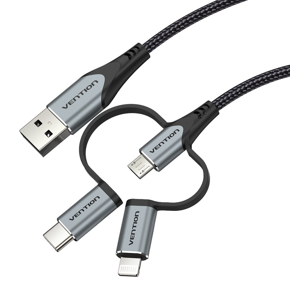 Cable Usb Tipo-C Vention Cqjhf Usb Macho Usb Tipo-C Macho Microusb Macho Lightning Macho 1m Gris