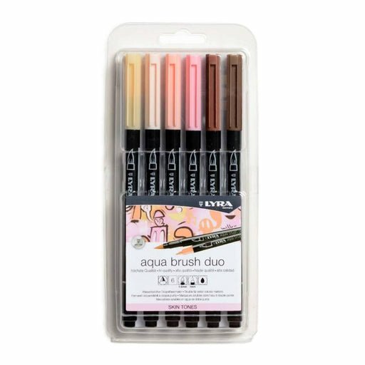 Lyra Aqua Brush Duo Pack 6 Rotuladores De Doble Punta - Trazos 1-5 Y 1mm - Tinta Base De Agua - Colores Tonos De Piel