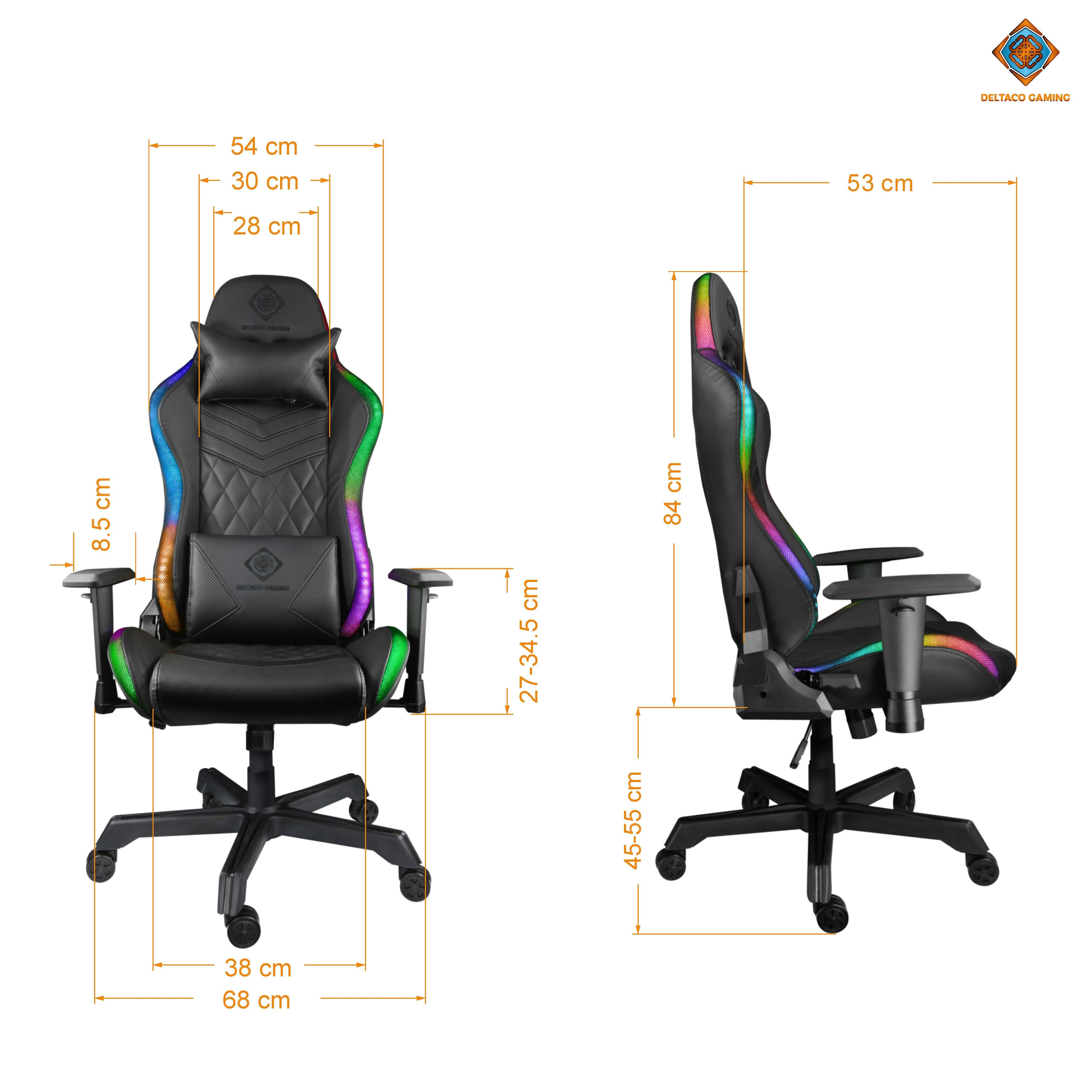 Silla Gaming Deltaco Gam-080 Gamingstuhl Kunstleder M. Rgb Led Schwarz