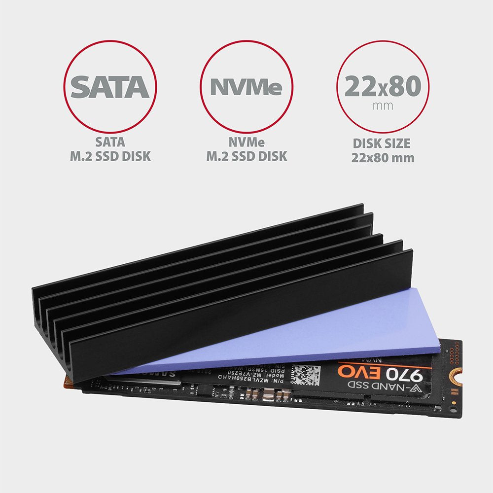 EAN 8595247905550 - Axagon CLR-M2L10 sistema de refrigeración para ordenador M.2 NVMe SSD, Unidad de estado sólido Disipador imagen 2