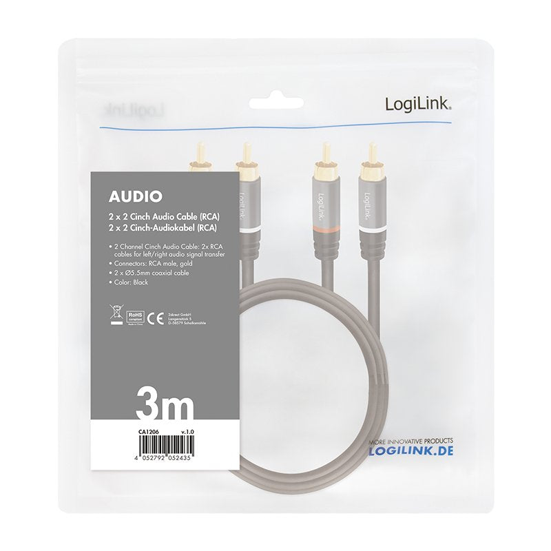 Logilink Cable De Audio 2x Rca -> 2x Rca M/M 3m Negro