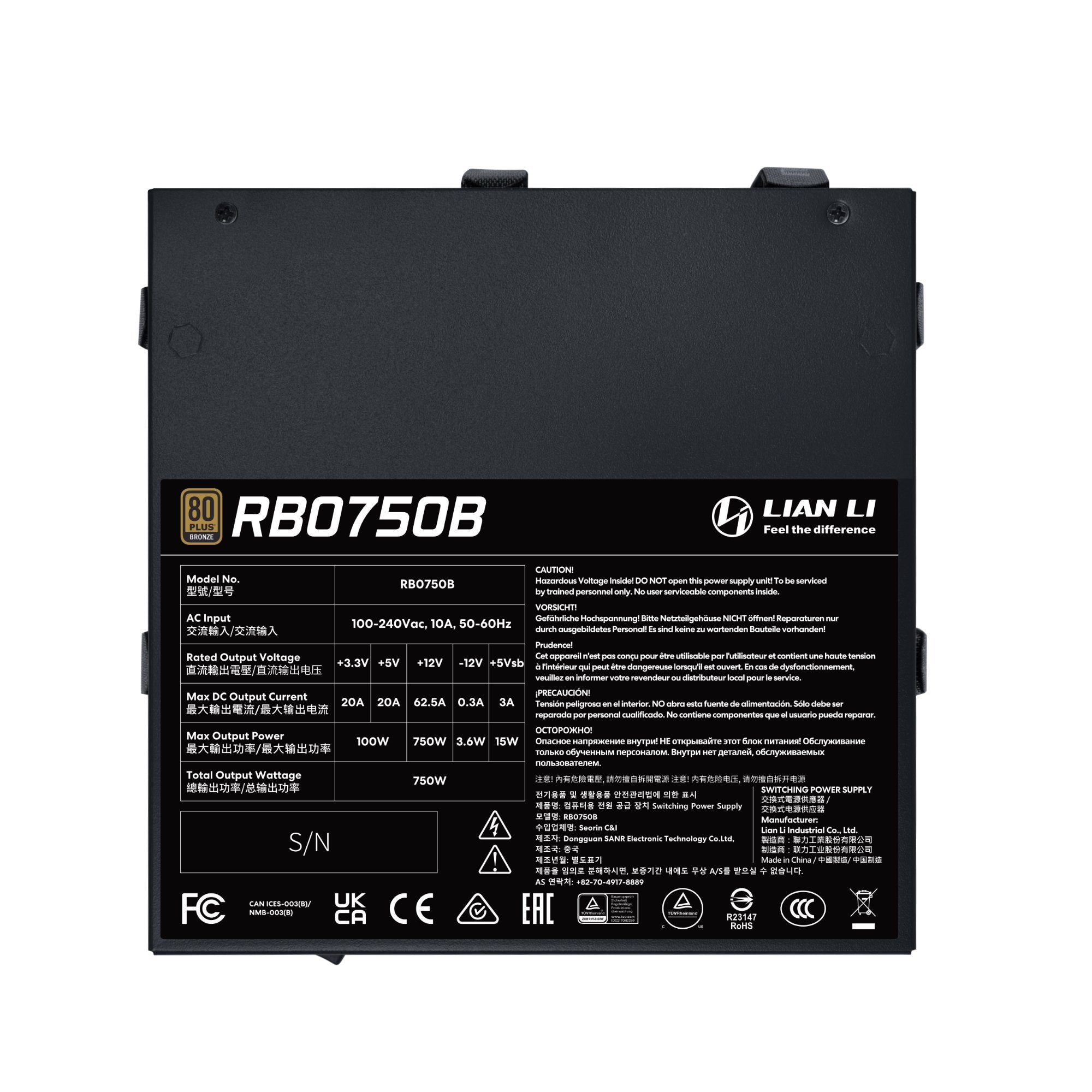 EAN 4718466019660 - Lian Li RB0750B.B unidad de fuente de alimentación 750 W 24-pin ATX ATX Negro imagen 2