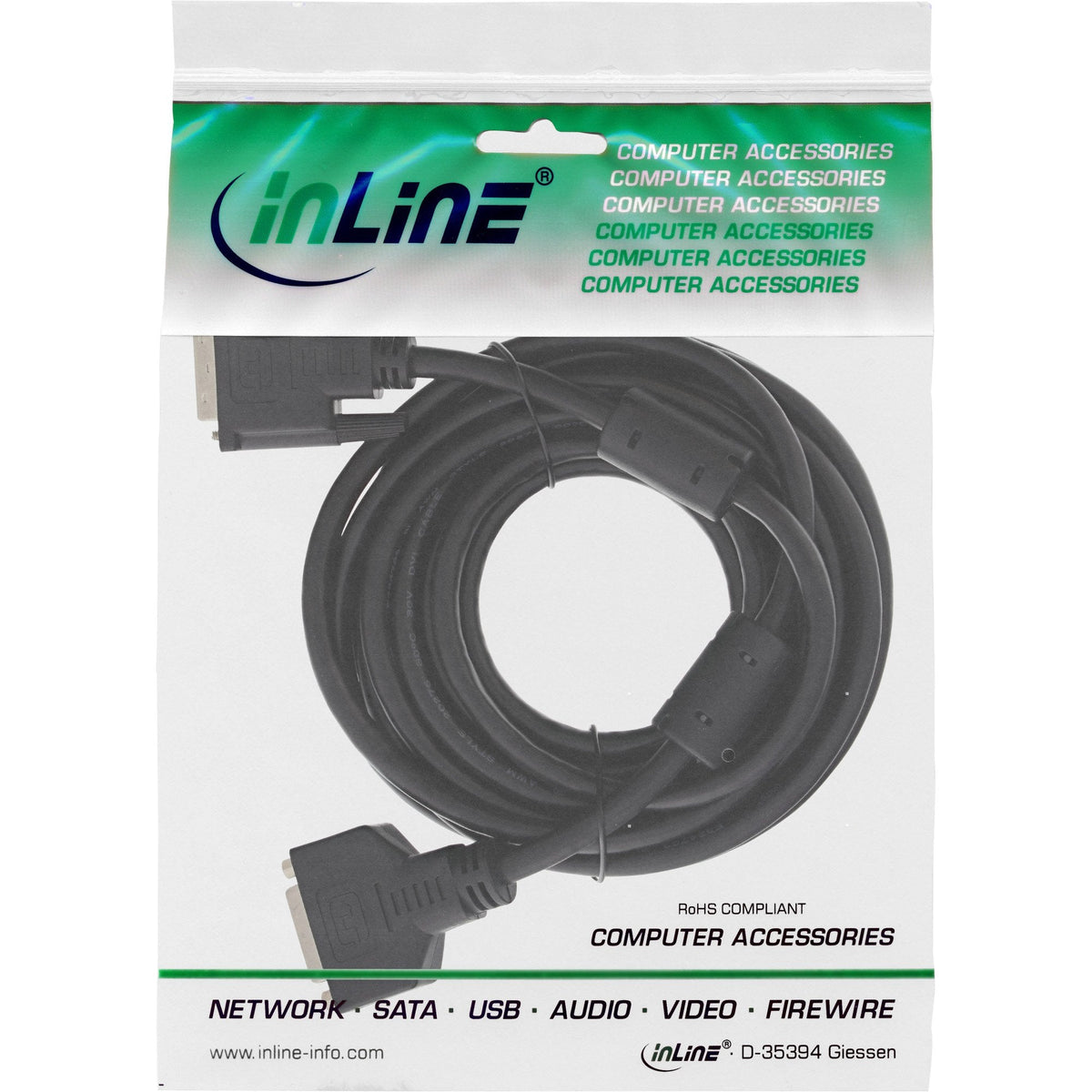 Inline Cable Dvi-D 24+1 Macho A Hembra Dual Link 2x Ferrita Choke 2m