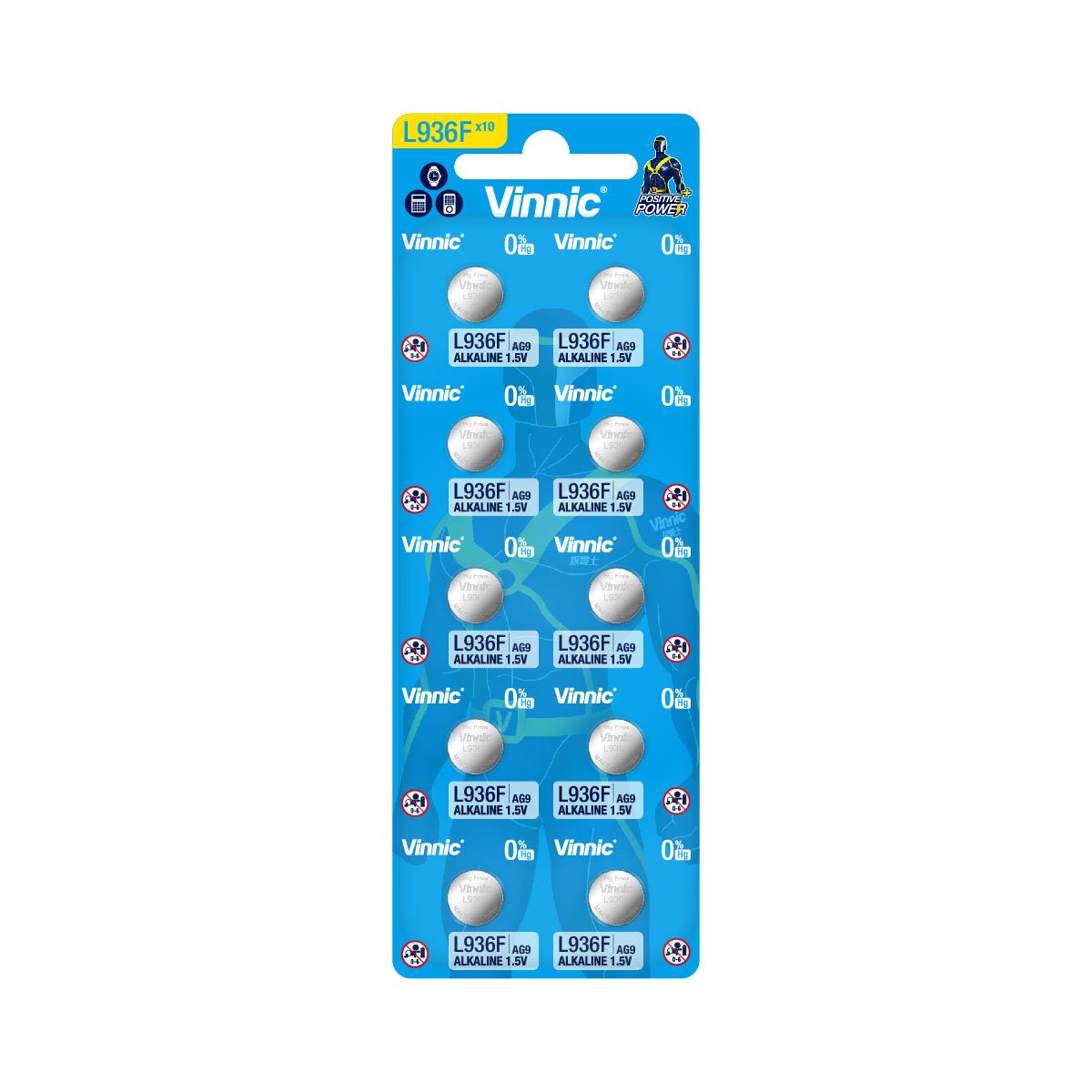 Vinnic Pila Boton Alcalina Ag9 L936f Lr45 Blister*10