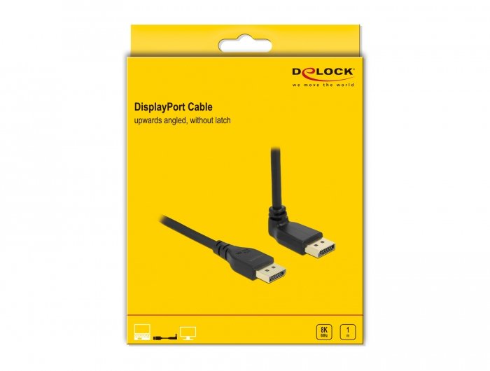 Delock Displayport Cable Stecker Gerade Zu Stecker 90° Oben Gewinkelt 8k 60 Hz 1 M Ohne Einrastfunktion