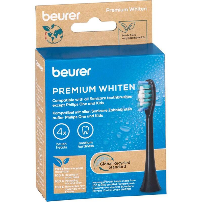 Beurer Sc Cabezales De Cepillo Premium Whiten Green Planet, Accesorio De Cepillo Negro, Paquete De 4 10531