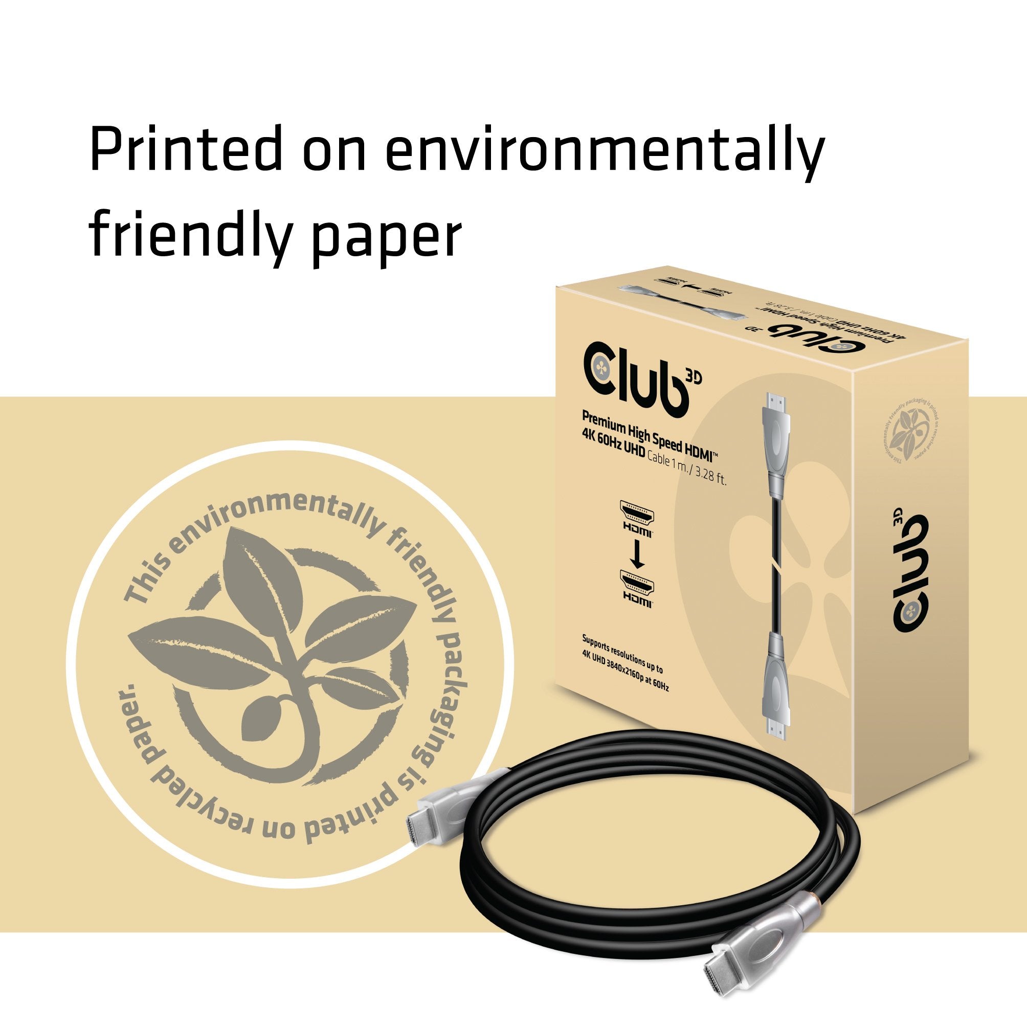 Club3d Premium High Speed Hdmi 2.0 4k60hz Uhd Cable 1 M/ 3.28 Ft Certified