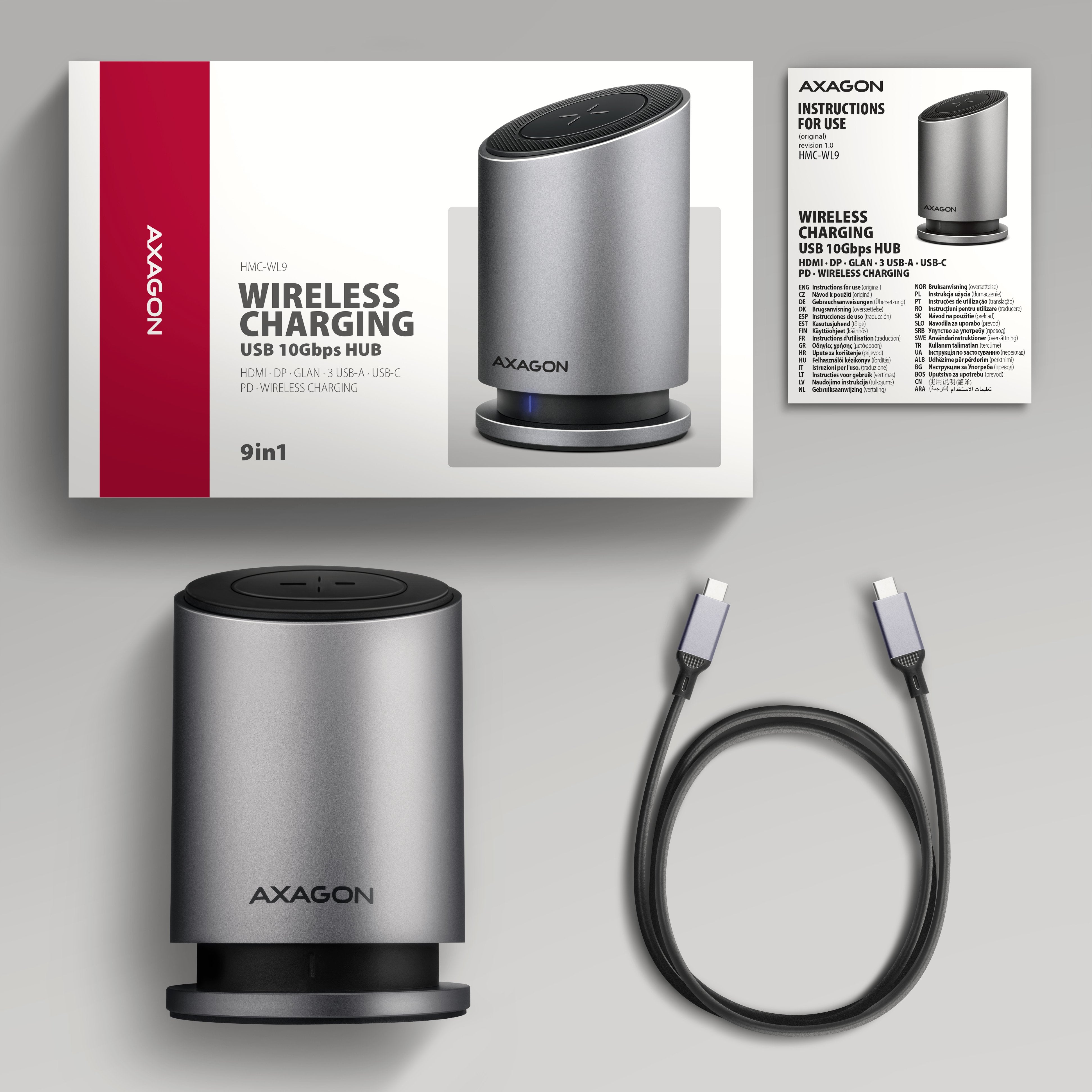 EAN 8595247908735 - Axagon HMC-WL9 base para portátil y replicador de puertos Alámbrico USB 3.2 Gen 2 (3.1 Gen 2) Type-C Gris imagen 10