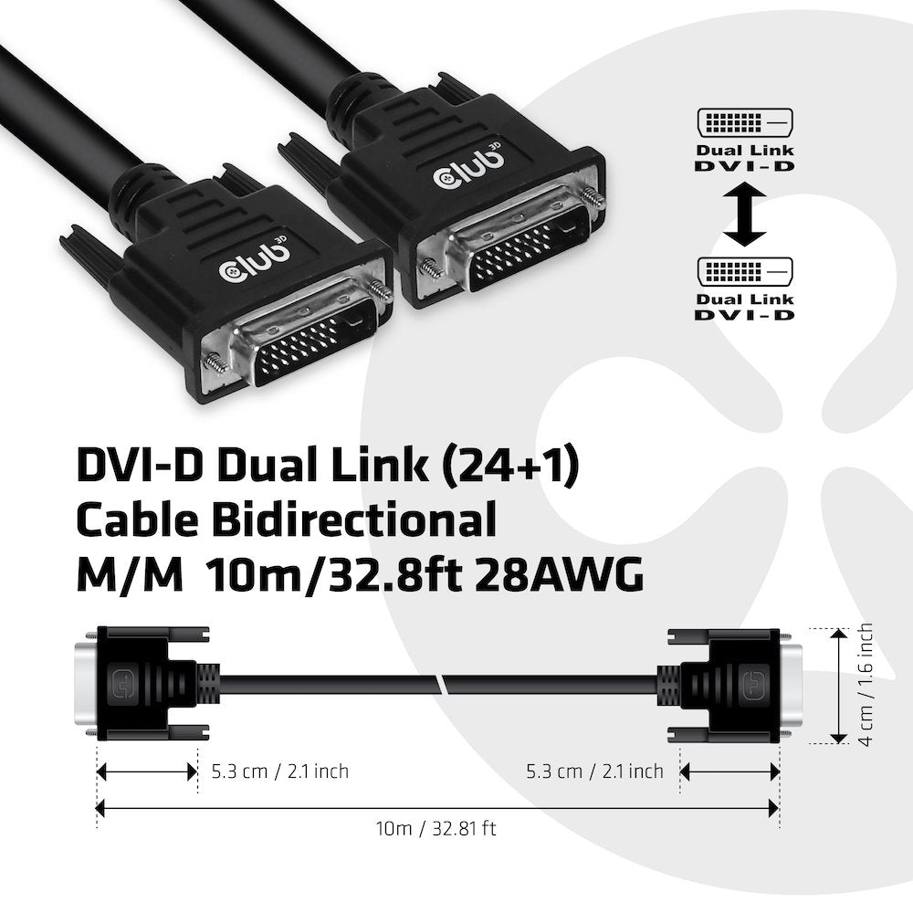 EAN 8719214471491 - CLUB3D DVI-D DUAL LINK (24+1) CABLE BI DIRECTIONAL M/M 10m 32.8 ft 28AWG Negro imagen 4
