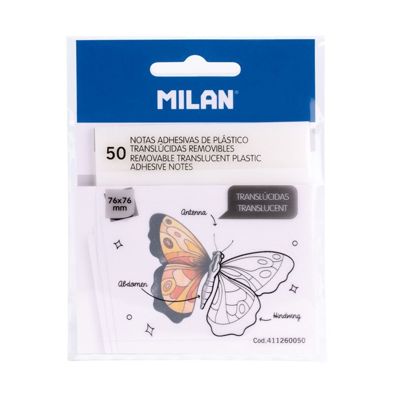 Milan Bloc Notas Adhesivas 50h 76x76mm Plástico Translúcidas