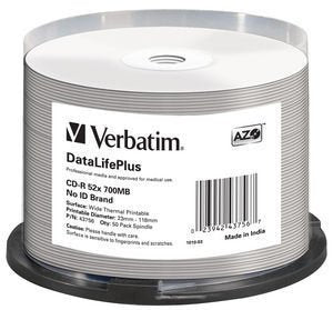 Verbatim Cd-R 80 / 700mb 52x White Wide Thermal Printable 50 Discos