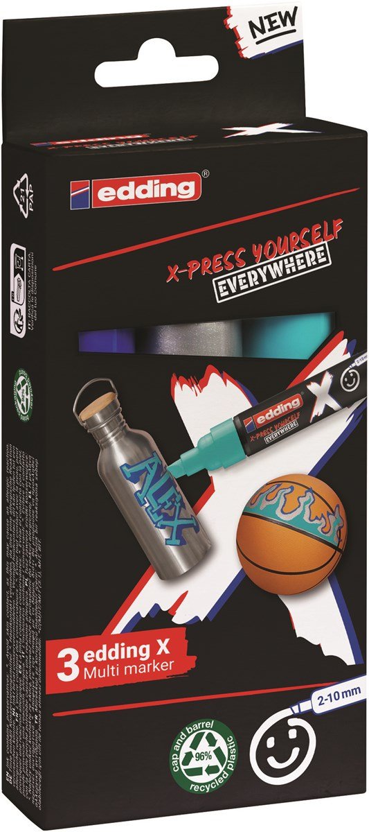 EAN 4057305067104 - Edding 6900 X Multimarker marcador permanente Punta de cincel Azul, Plata, Turquesa 3 pieza(s) imagen 7