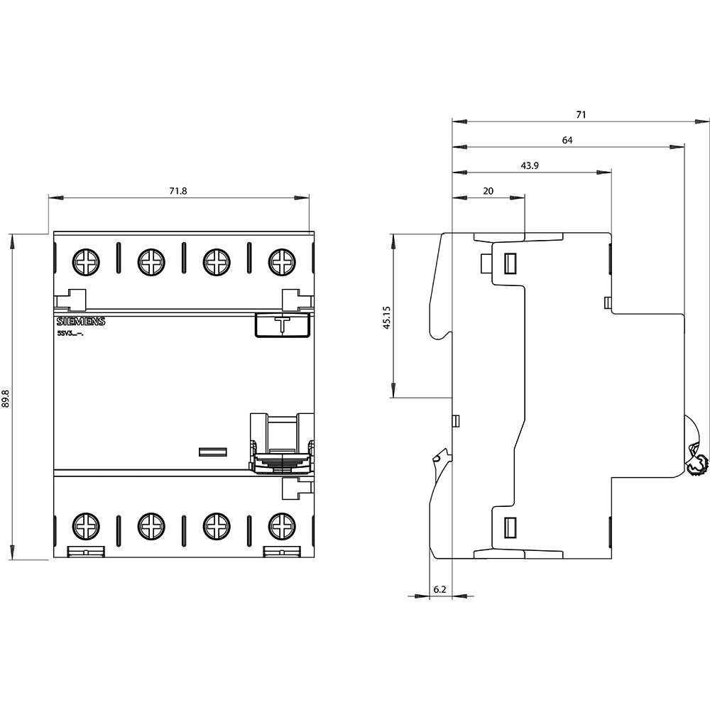 Siemens Fi-Interruptor 4x63a 5sv33466 Tipo A 63a 3+N-Pol 30ma 400v 4te