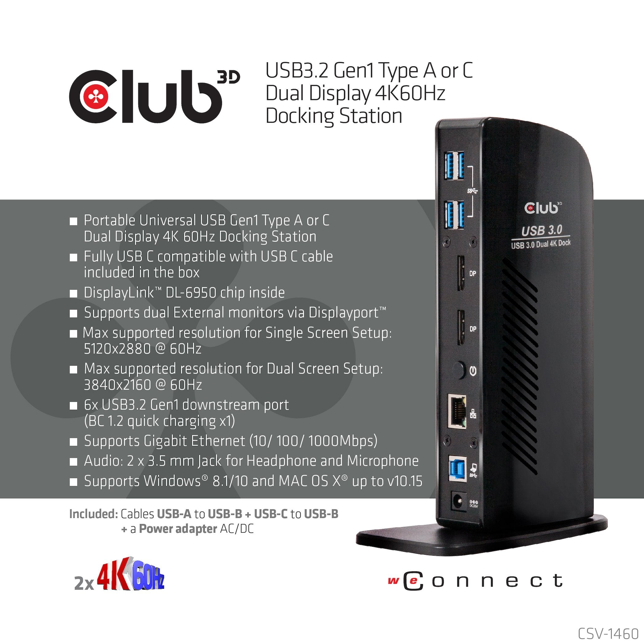 EAN 8719214470777 - CLUB3D CSV-1460 base para portátil y replicador de puertos Acoplamiento USB 3.2 Gen 1 (3.1 Gen 1) Type-B imagen 8