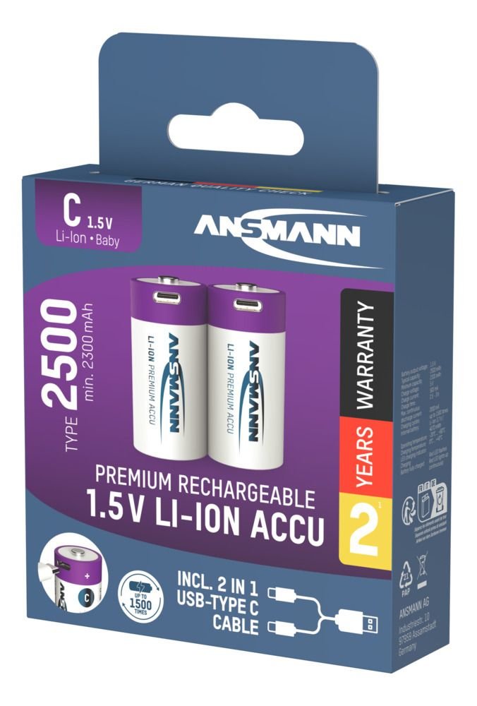 Ansmann 1313-0004 Baterías Recargables Li-Ion Baby C Tipo 2500 (Min. 2300 Mah) Pack 2